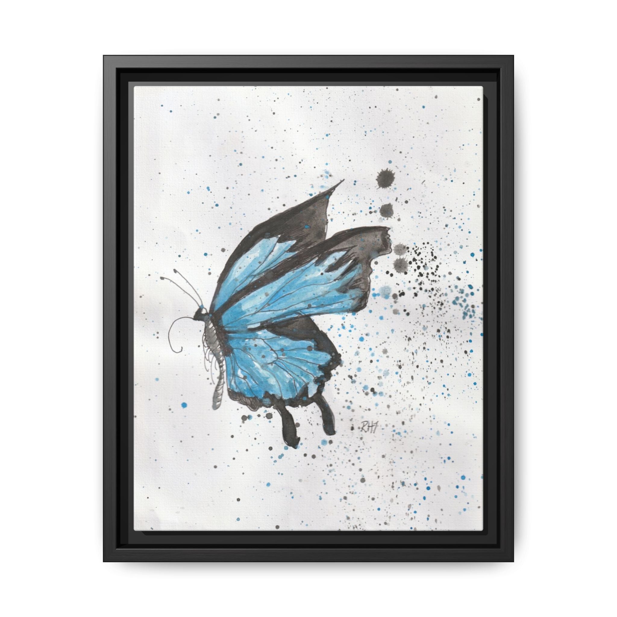 Blue Watercolor Butterfly Matte Canvas Print (Framed)