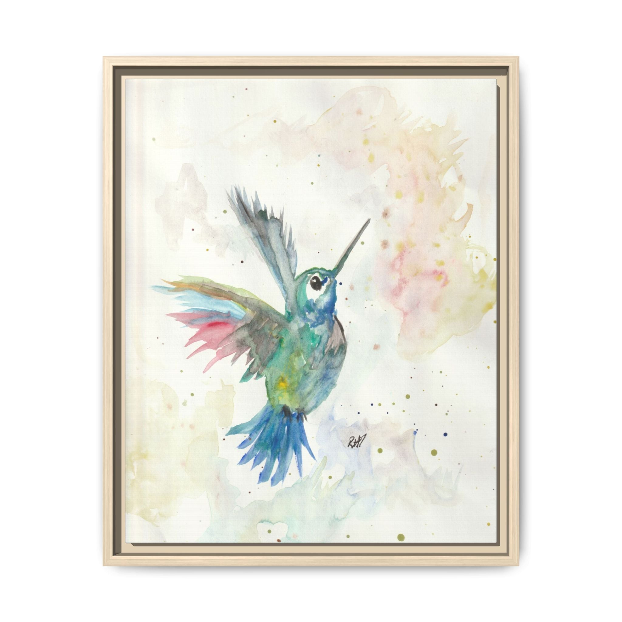 Higher Hummingbird Watercolor Framed Canvas Print of Original — Multicolor Matte Wall Art