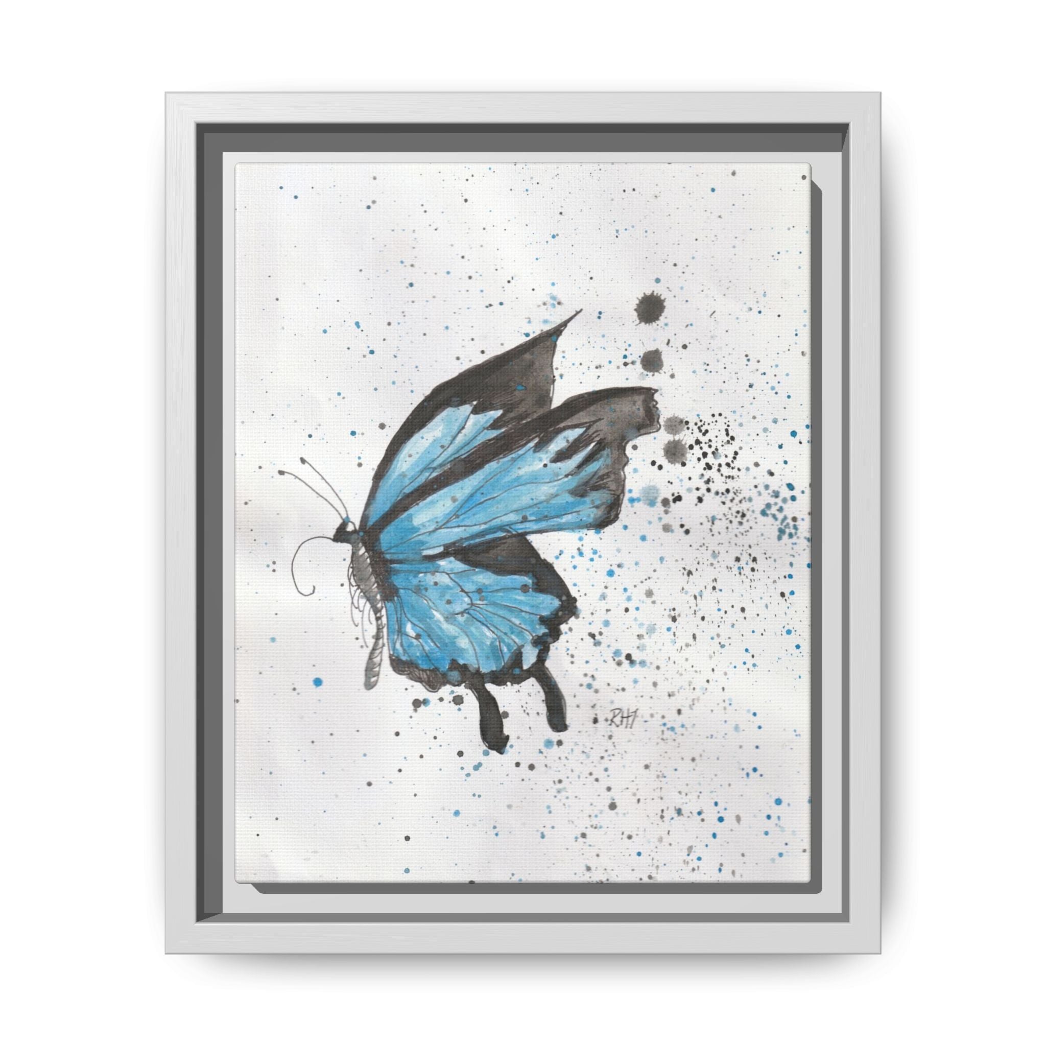Blue Watercolor Butterfly Matte Canvas Print (Framed)