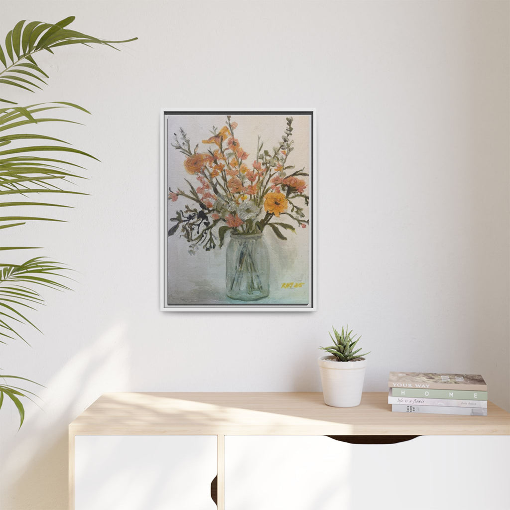 Framed Matte Canvas Art - Flower in Glass Jar Floral Painting Print of Original