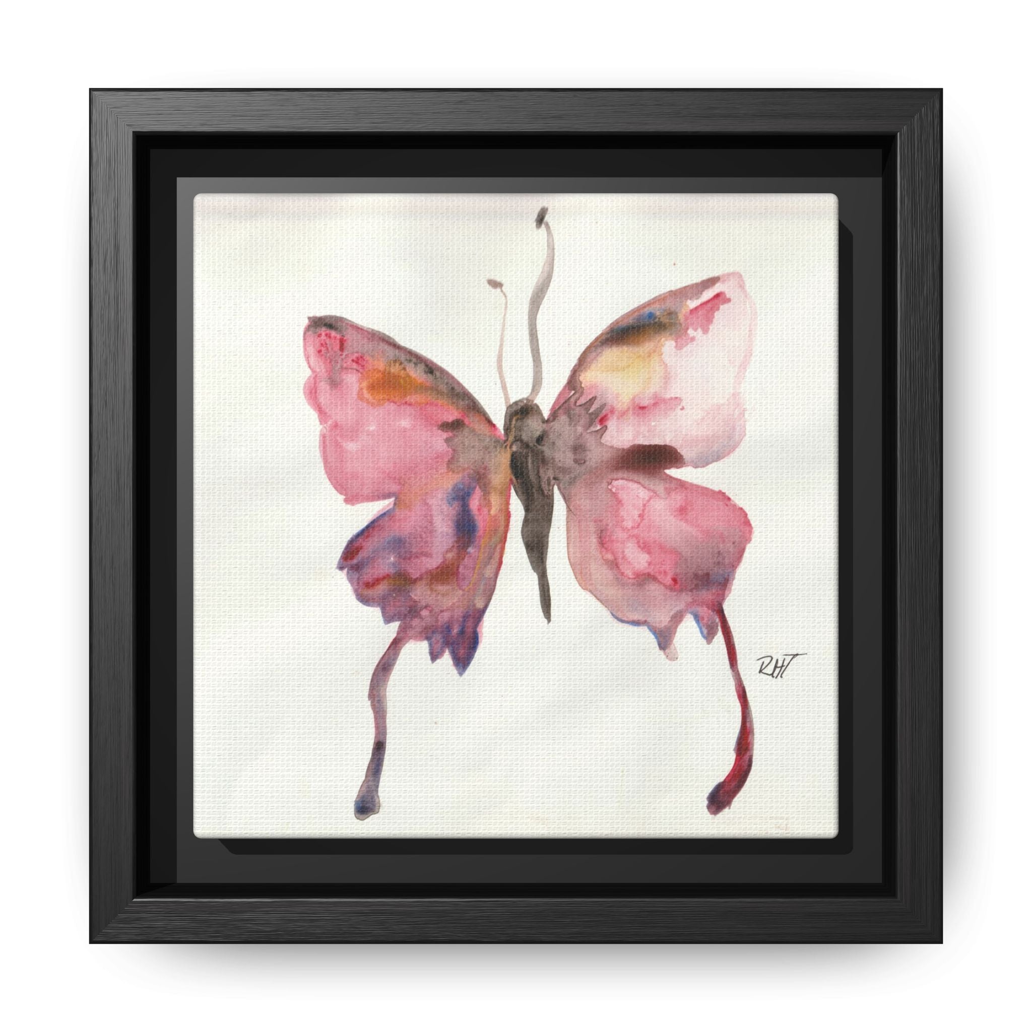 Framed Watercolor Float Like a Butterfly Canvas Print of Original— Pink Floral Wall Art