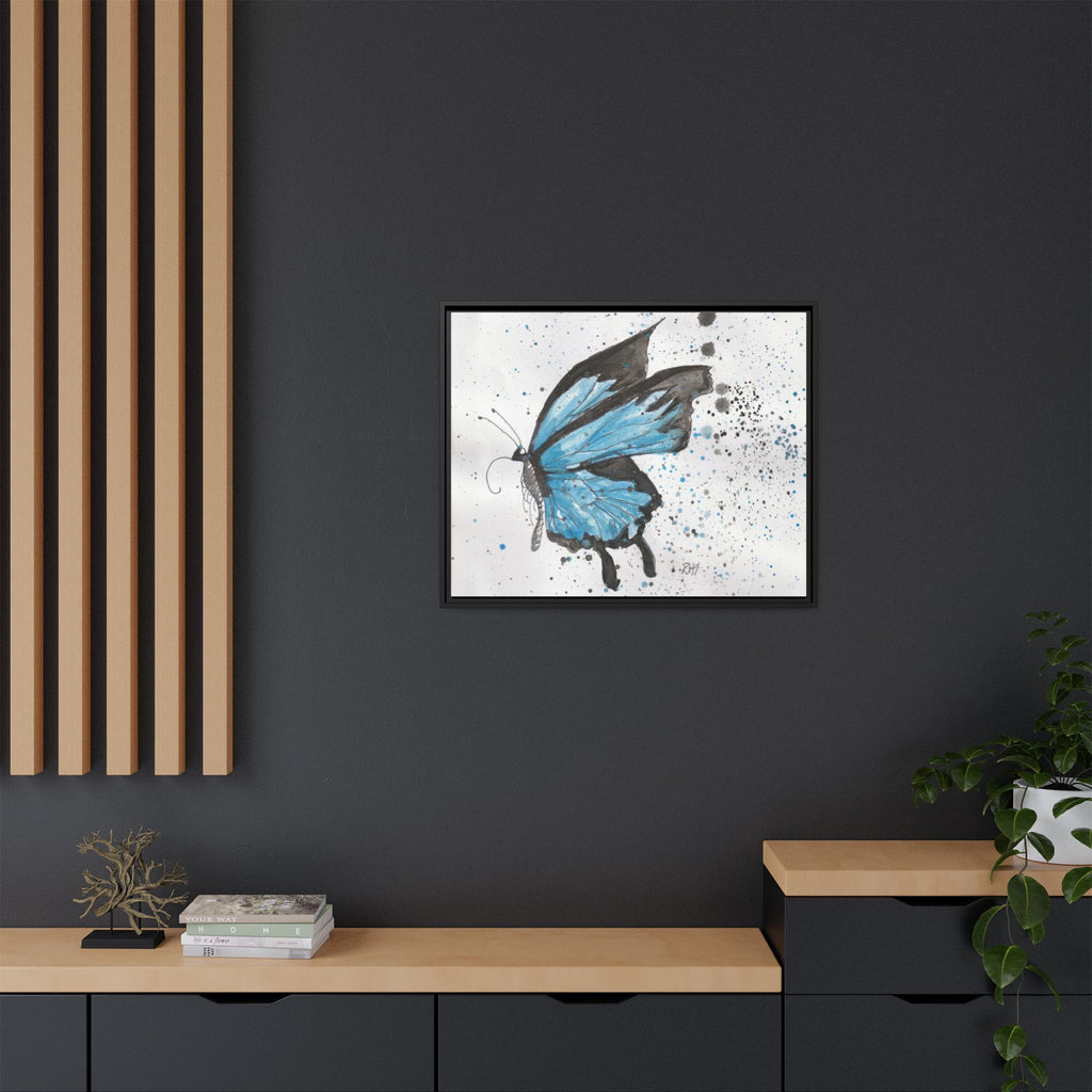 Blue Watercolor Butterfly Matte Canvas Print (Framed)
