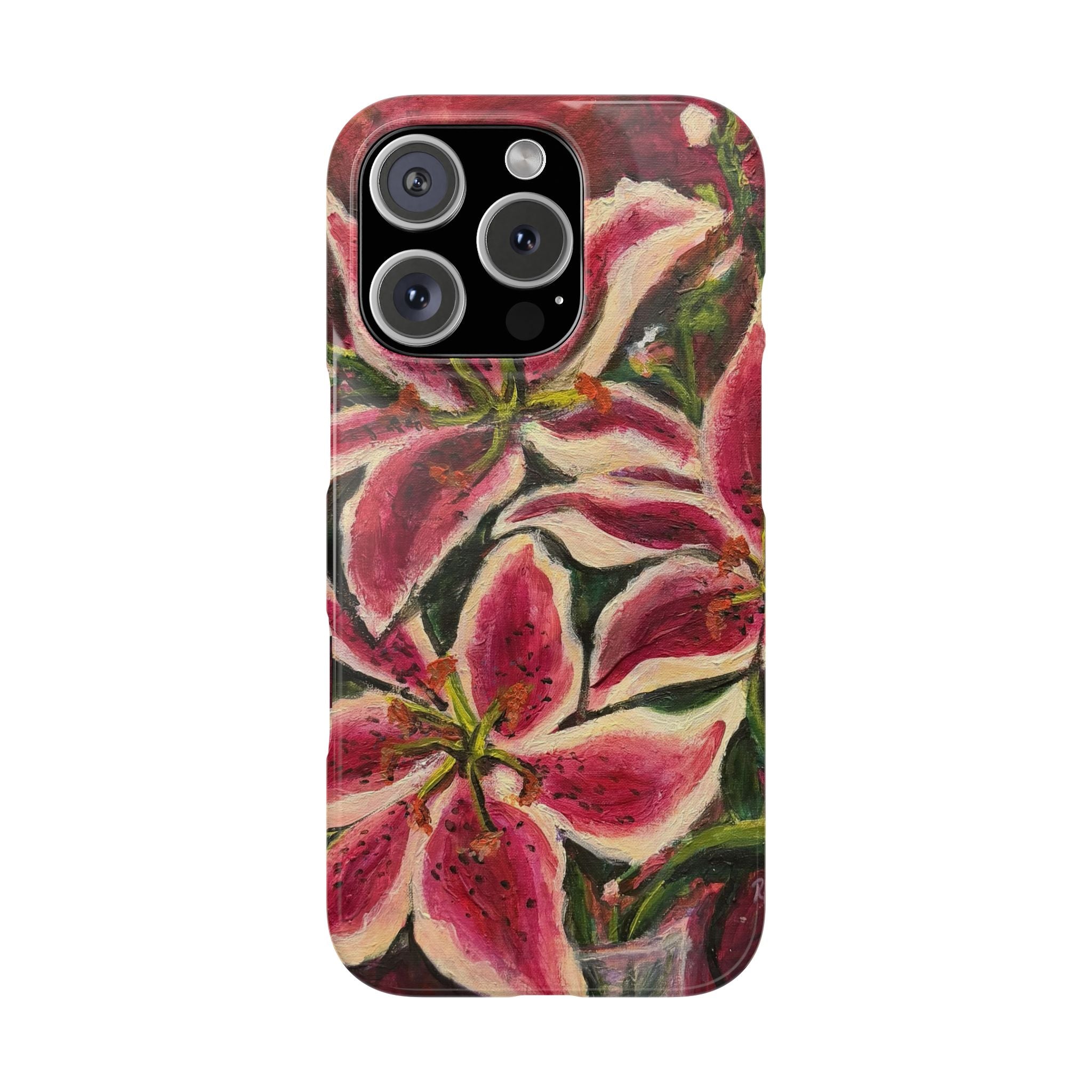 Slim Phone Case — Hand-Painted Pink Lily Floral Design