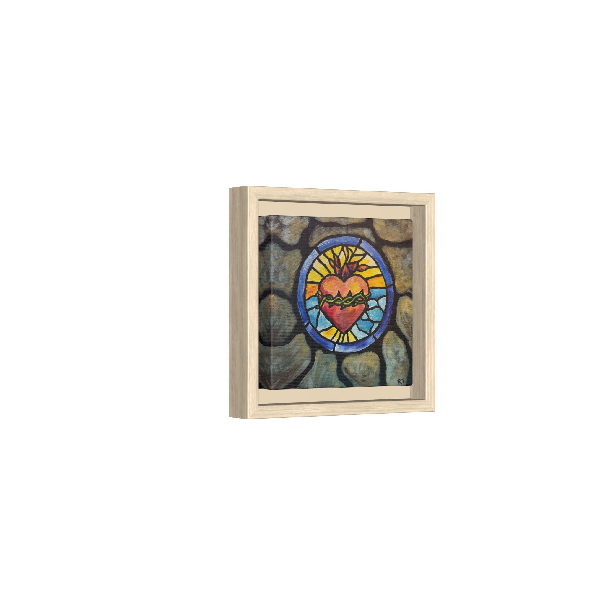 Sacred Heart Stained Glass Print — Framed Matte Canvas