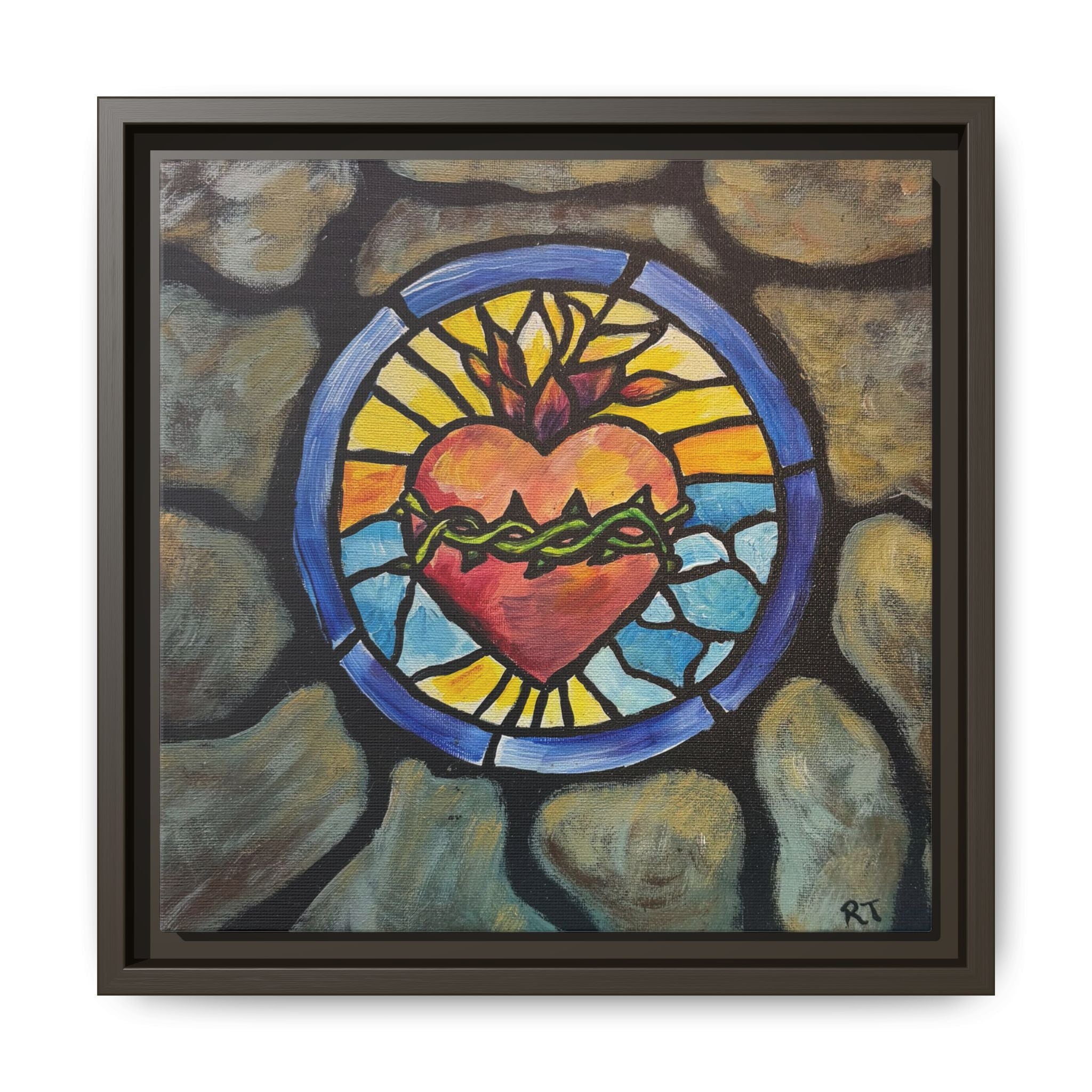 Sacred Heart Stained Glass Print — Framed Matte Canvas