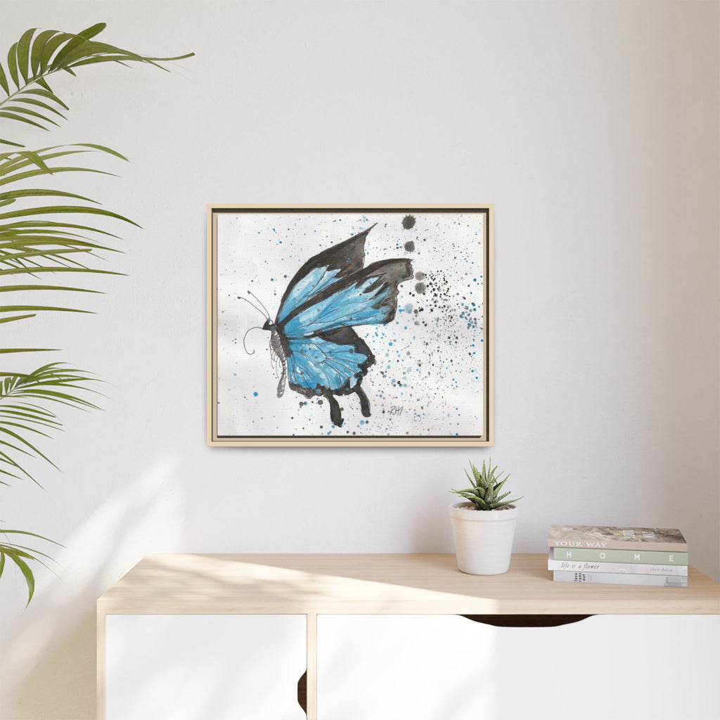 Blue Watercolor Butterfly Matte Canvas Print (Framed)