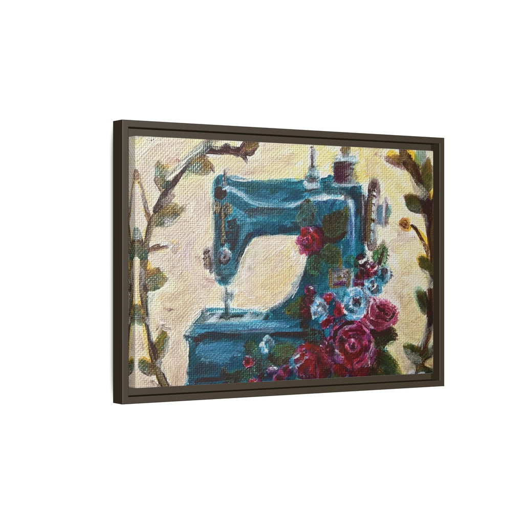 Framed Canvas Wall Art — Vintage Sewing Machine with Roses - Framed Print of the Original Grandma's Sewing Machine