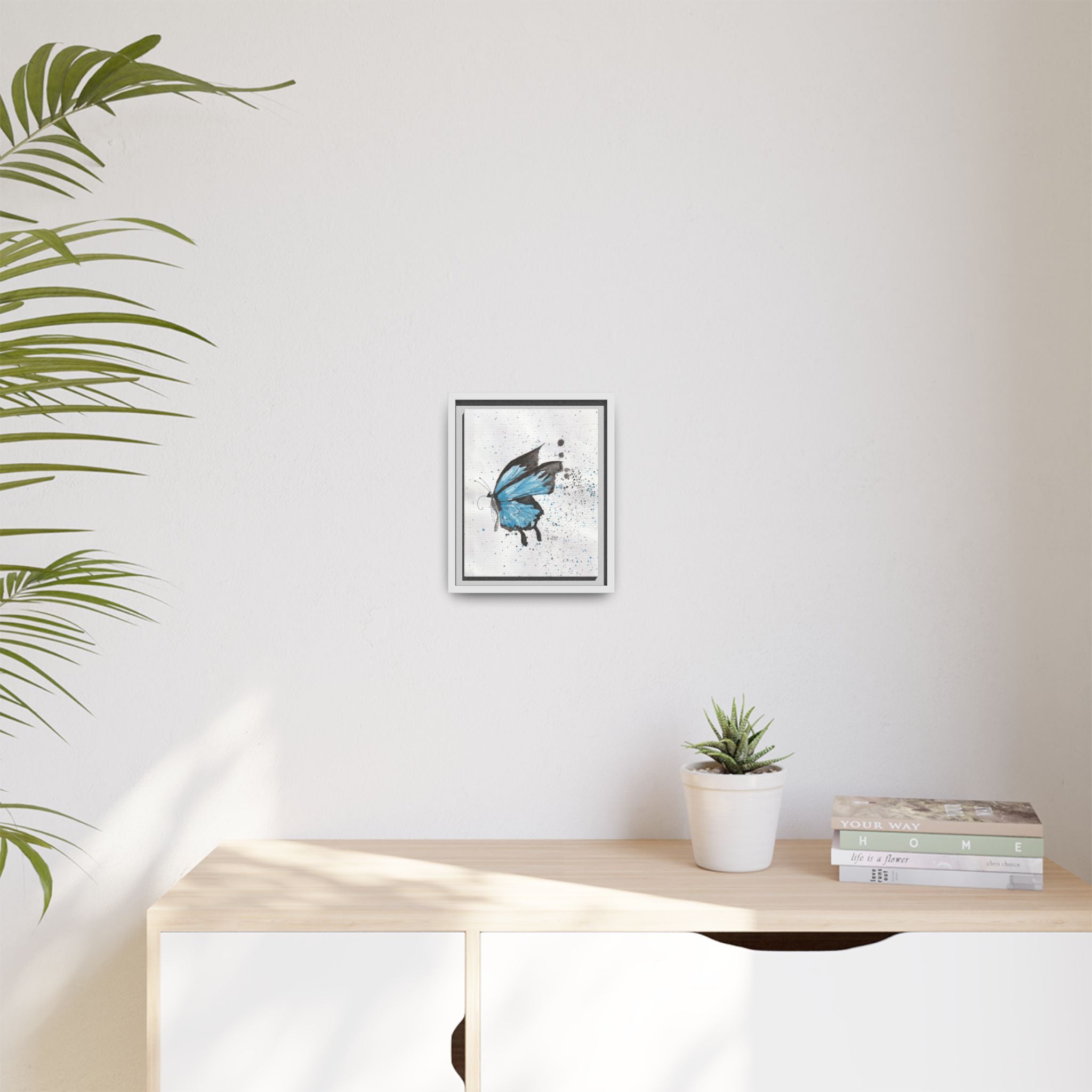 Blue Watercolor Butterfly Matte Canvas Print (Framed)