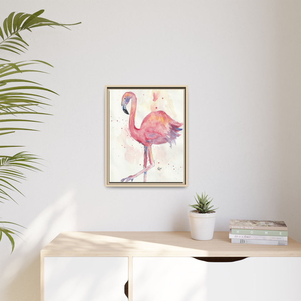 Watercolor Flamingo Dance Matte Canvas Framed Art Print of Original