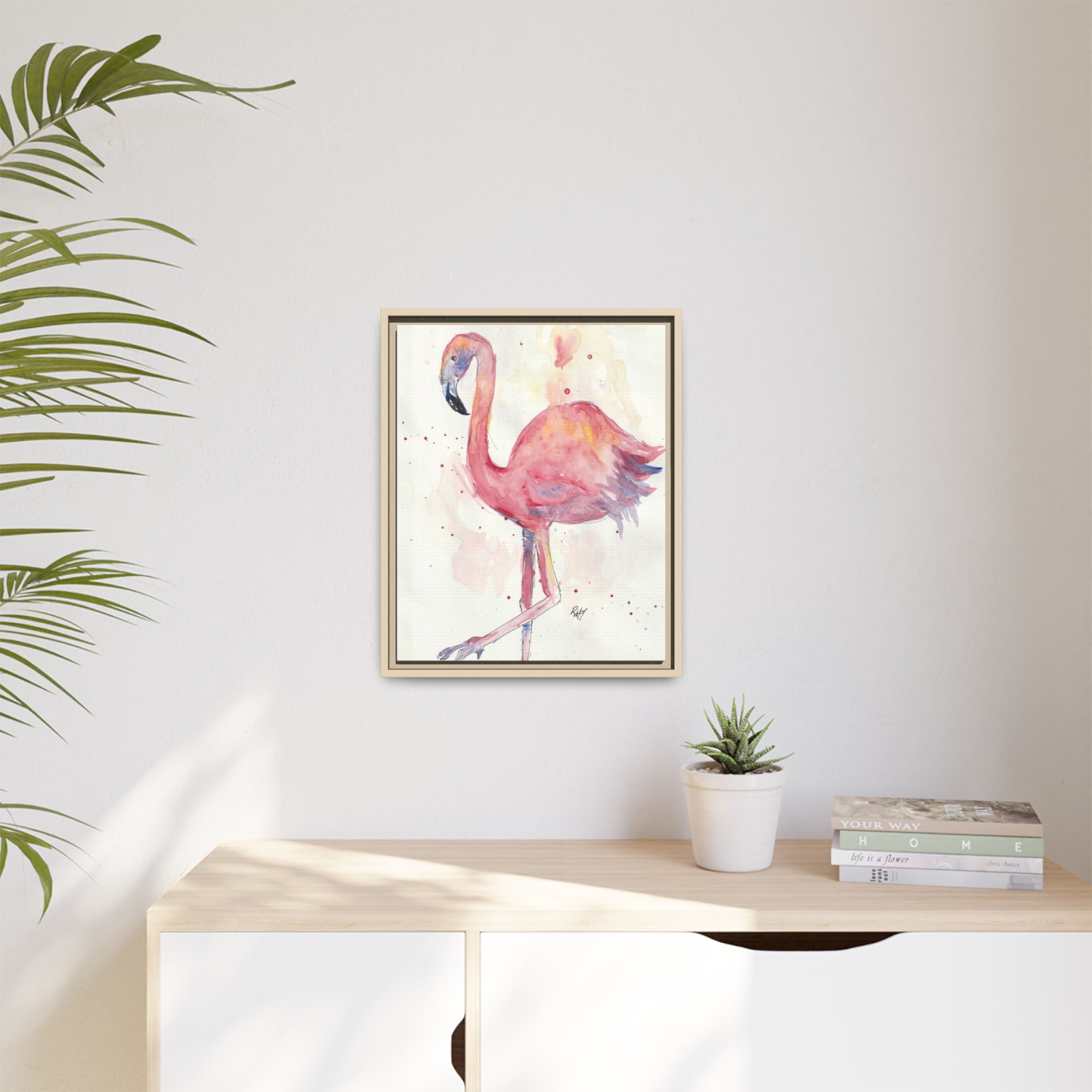 Watercolor Flamingo Dance Matte Canvas Framed Art Print of Original