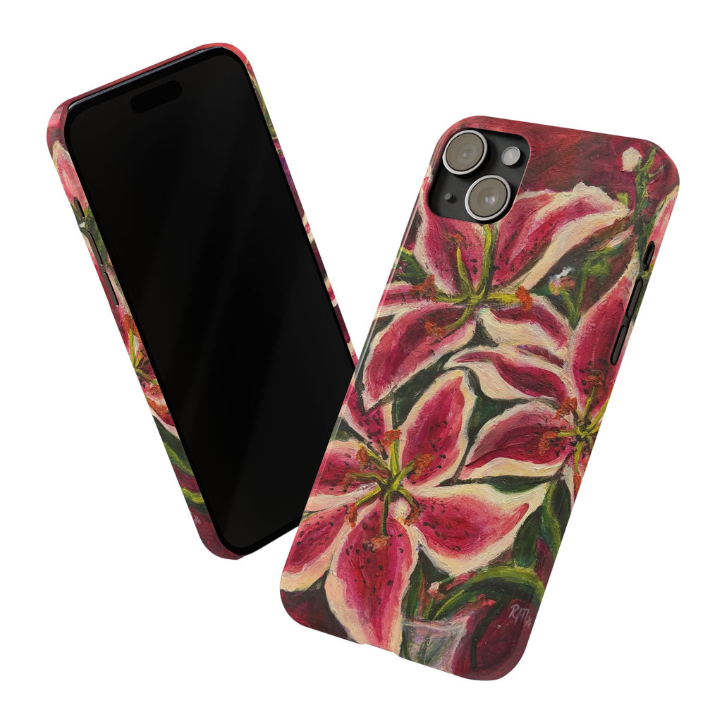 Slim Phone Case — Hand-Painted Pink Lily Floral Design