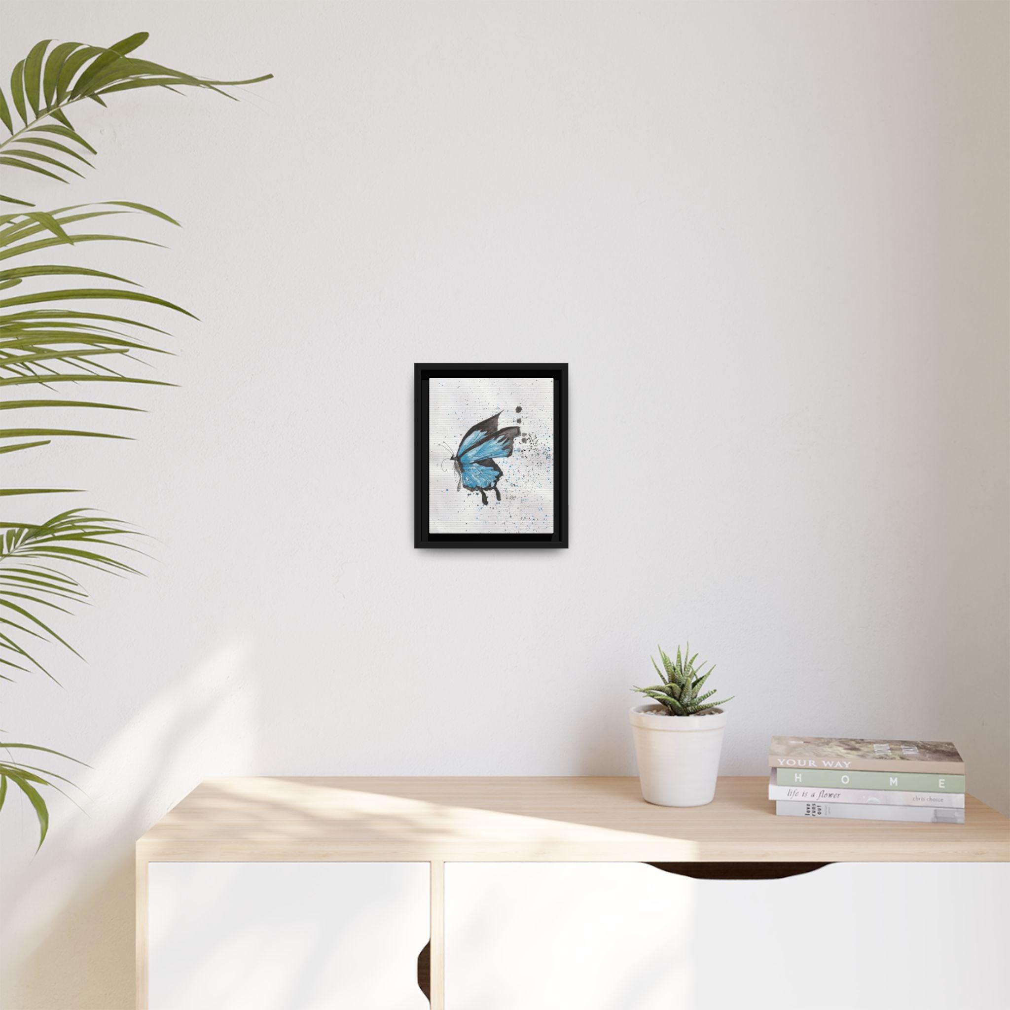 Blue Watercolor Butterfly Matte Canvas Print (Framed)