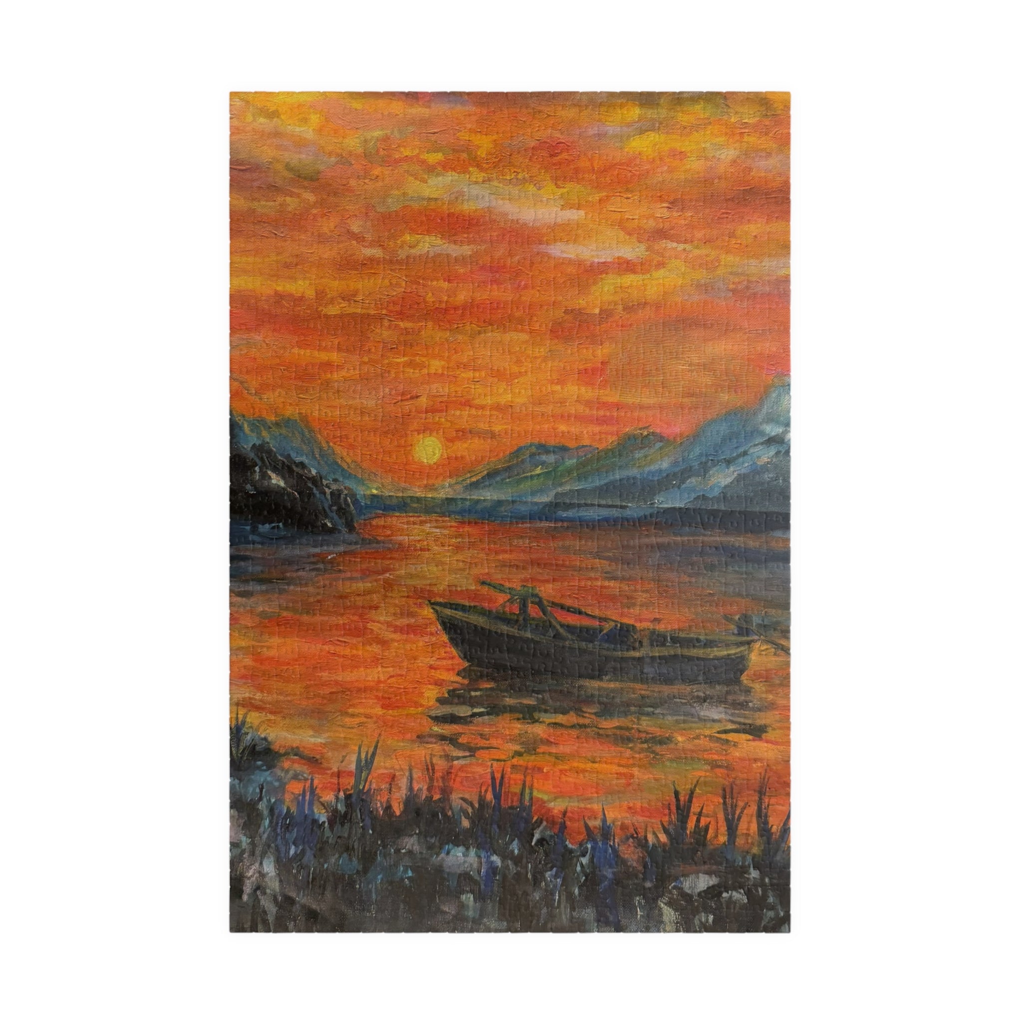 Sunset Lake Puzzle — Scenic Boat Sunset Jigsaw (110/252/520/1014 pcs)