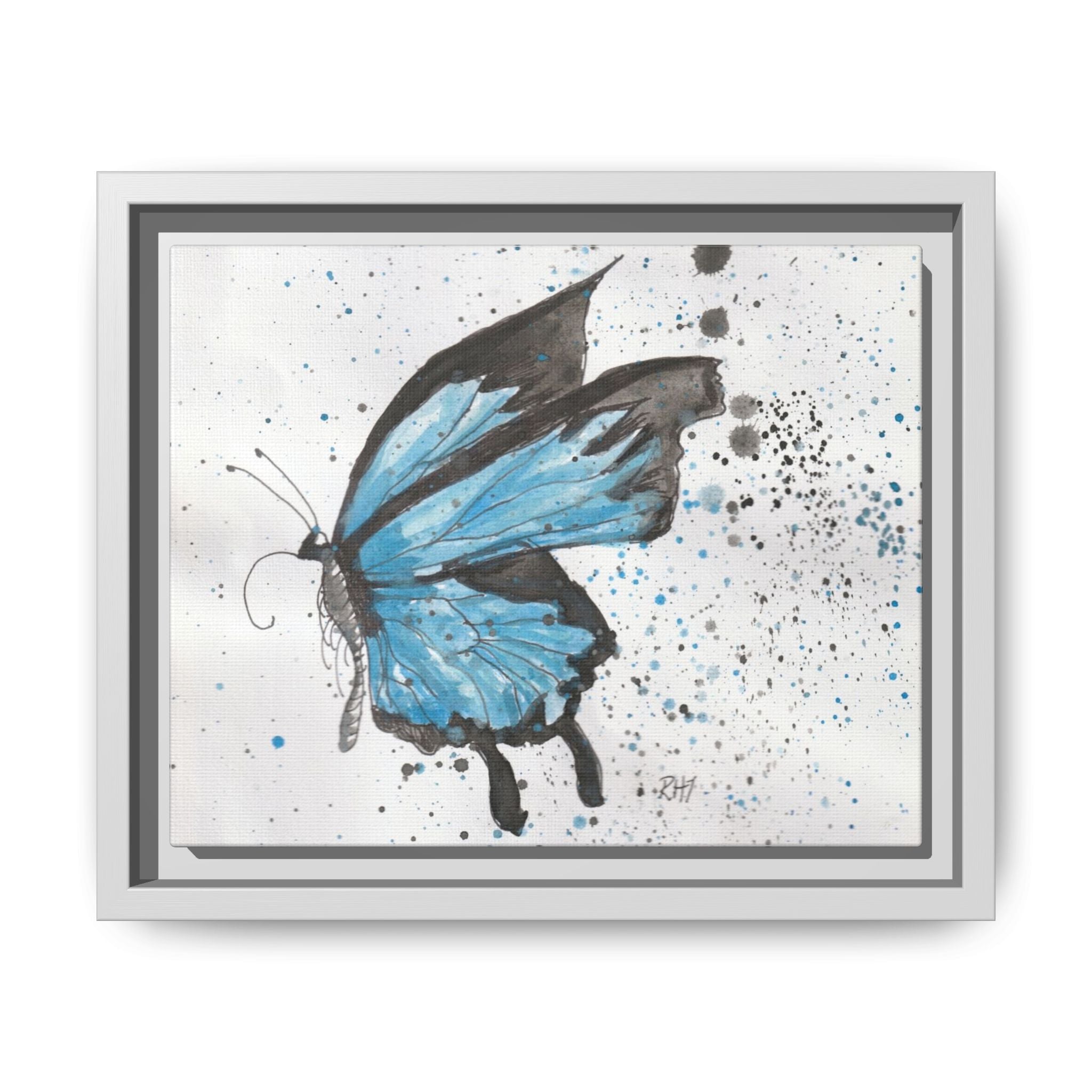Blue Watercolor Butterfly Matte Canvas Print (Framed)
