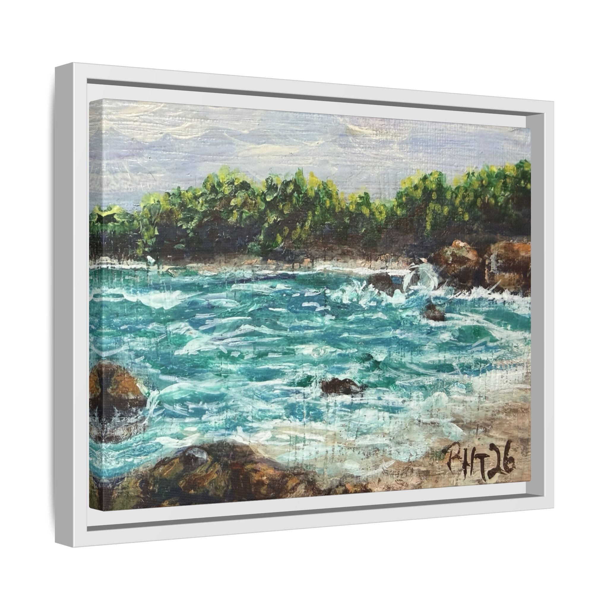 Framed Matte Canvas Print — Down By The Bay Print of Original - Turquoise Ocean Seascape Painting
