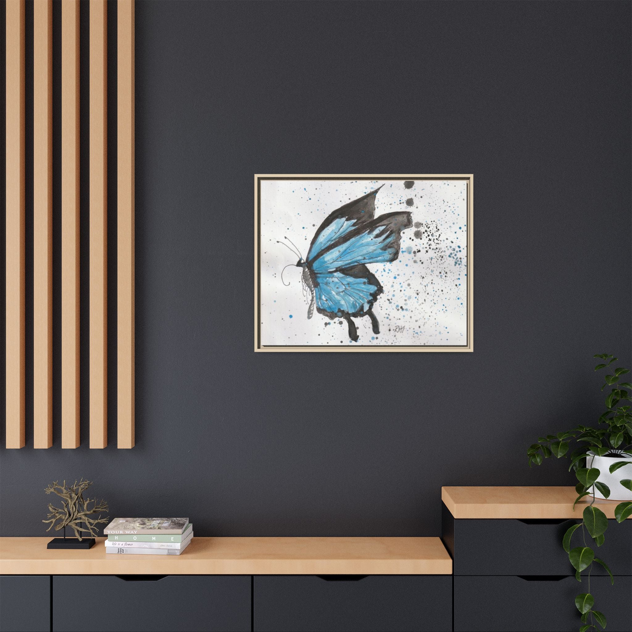 Blue Watercolor Butterfly Matte Canvas Print (Framed)