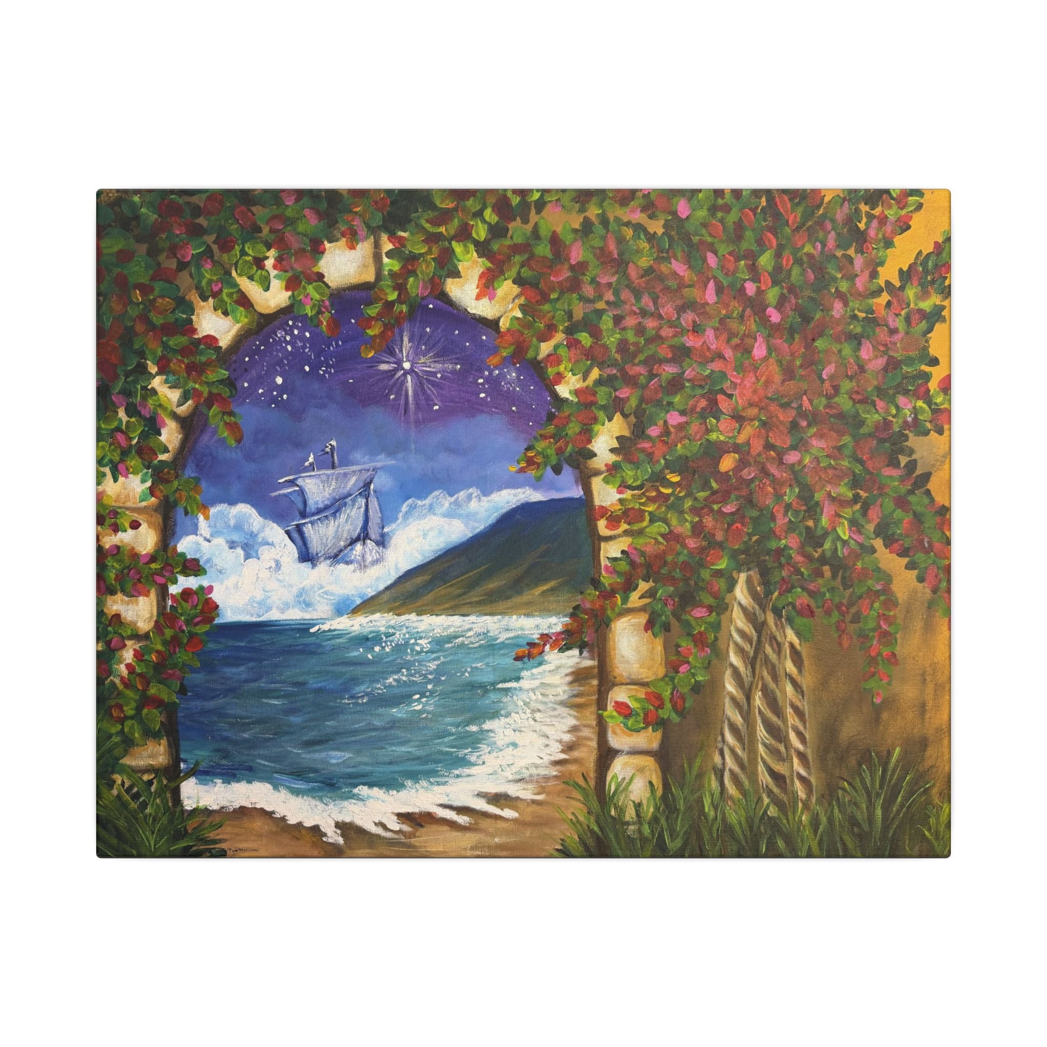 Coastal Dreamscape Canvas Wall Art — Ship in the Stars Matte Stretched Print of Original