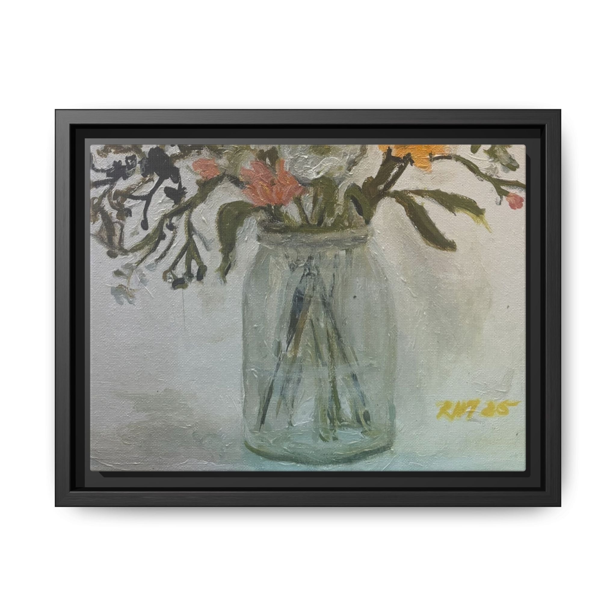 Framed Matte Canvas Art - Flower in Glass Jar Floral Painting Print of Original