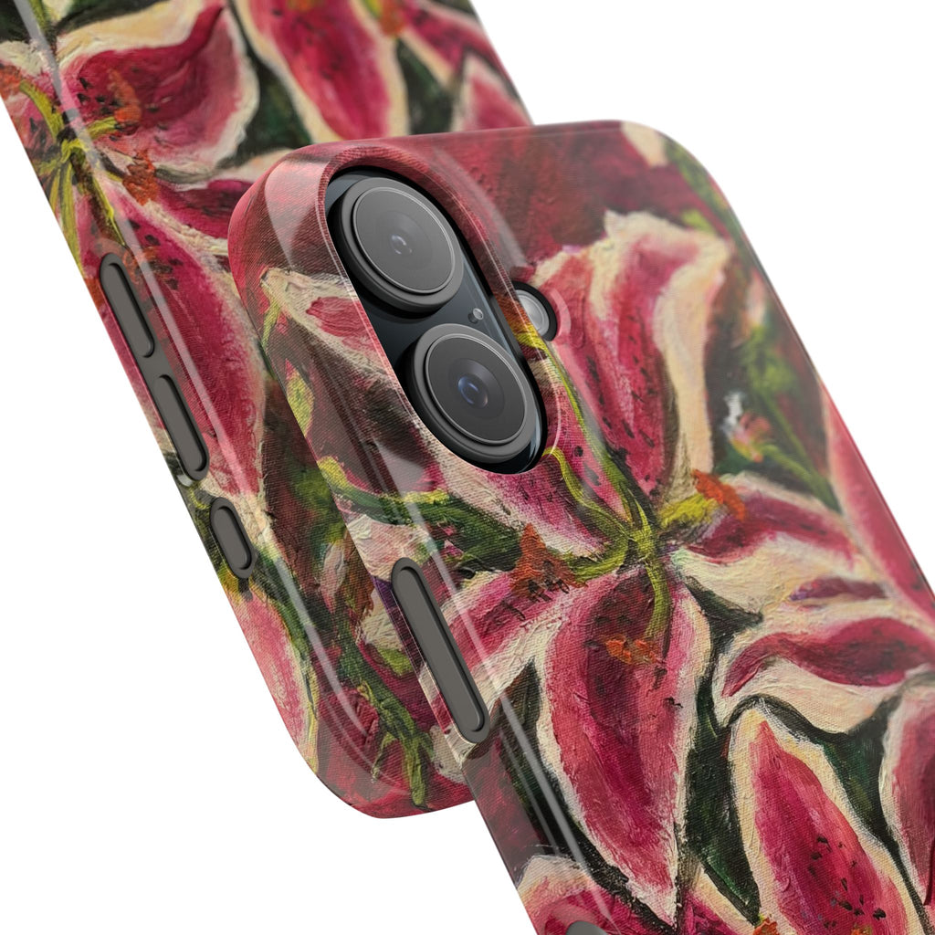 Slim Phone Case — Hand-Painted Pink Lily Floral Design
