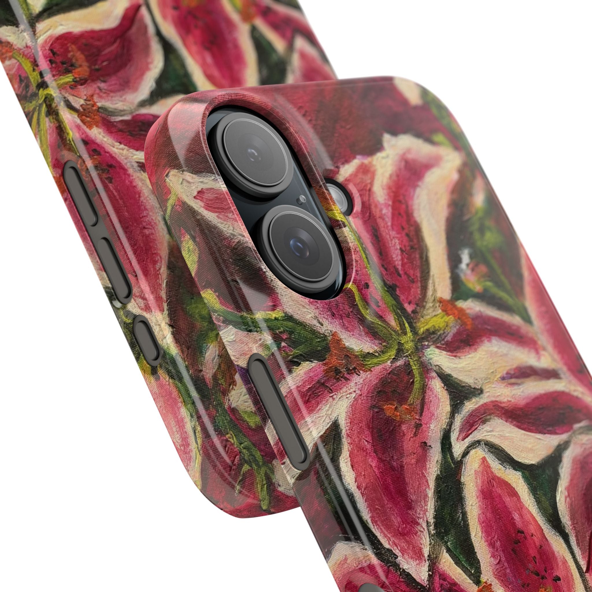 Slim Phone Case — Hand-Painted Pink Lily Floral Design