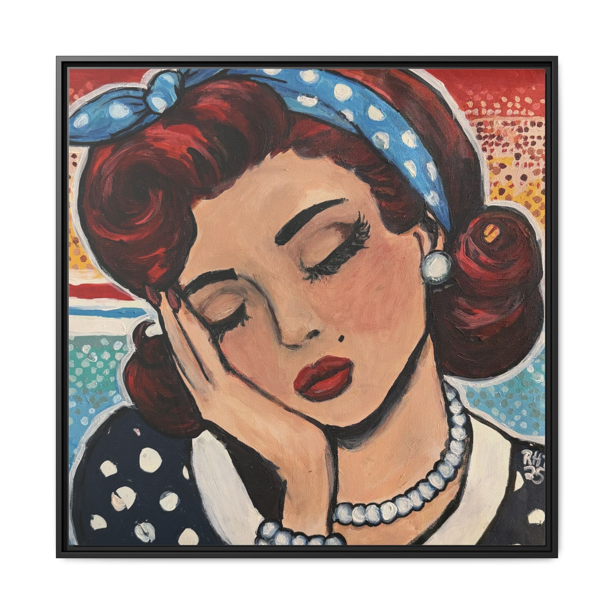 Retro Pop Art Portrait Canvas Print of Original "Oh My" — Framed Matte Wall Art