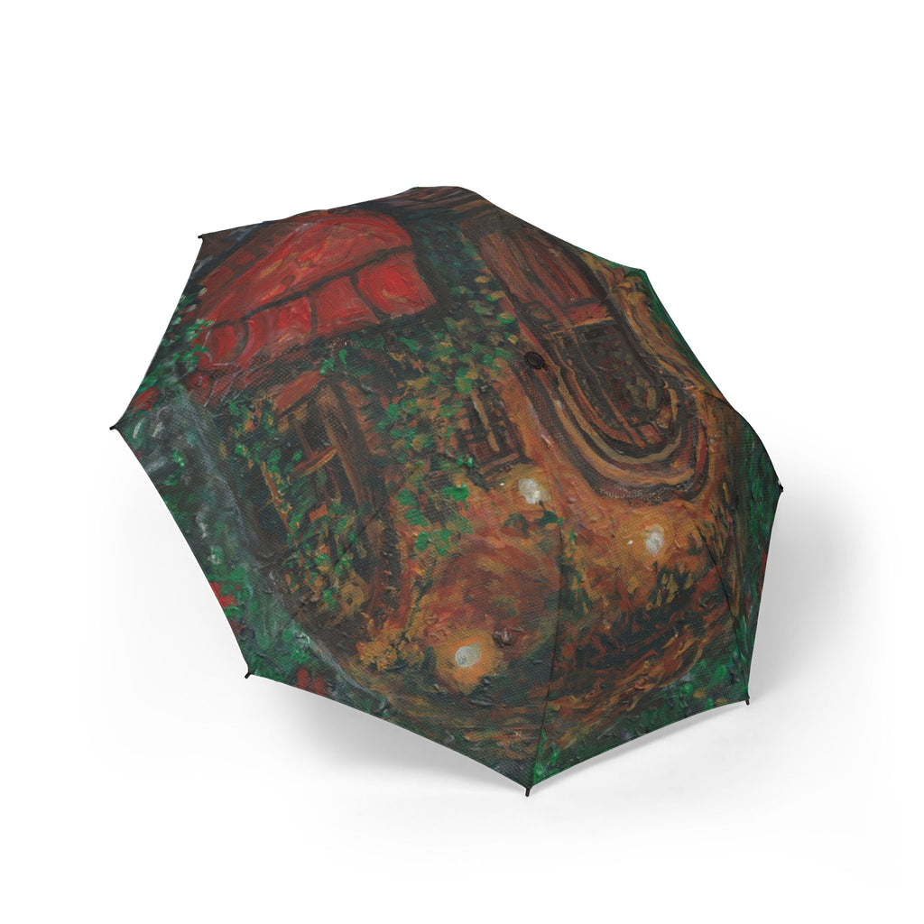 Compact Foldable Umbrella — Cozy Cottage Garden Painting Design