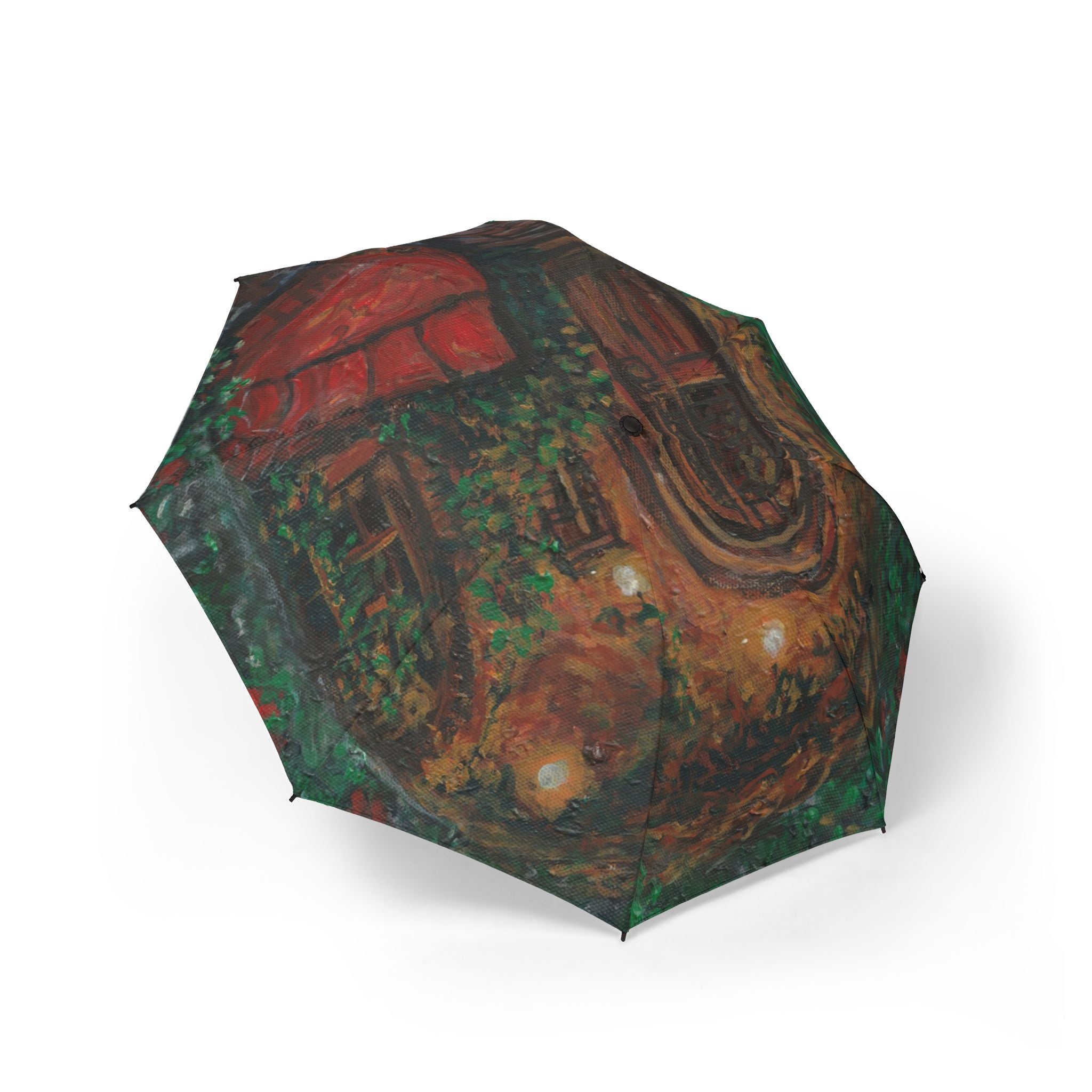 Compact Foldable Umbrella — Cozy Cottage Garden Painting Design