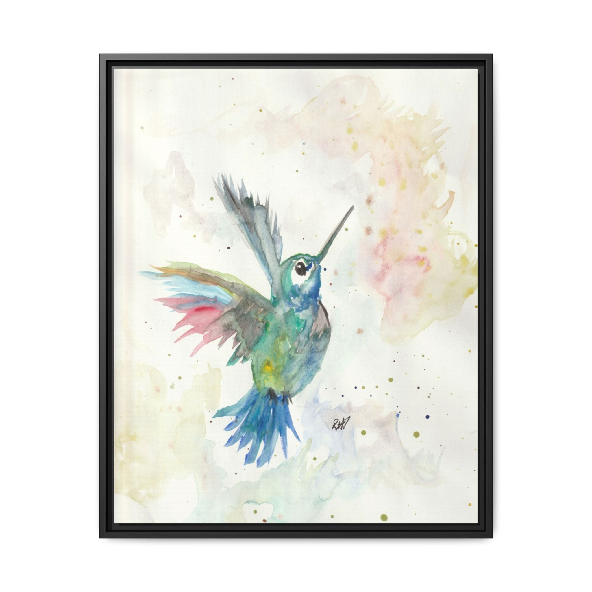 Higher Hummingbird Watercolor Framed Canvas Print of Original — Multicolor Matte Wall Art