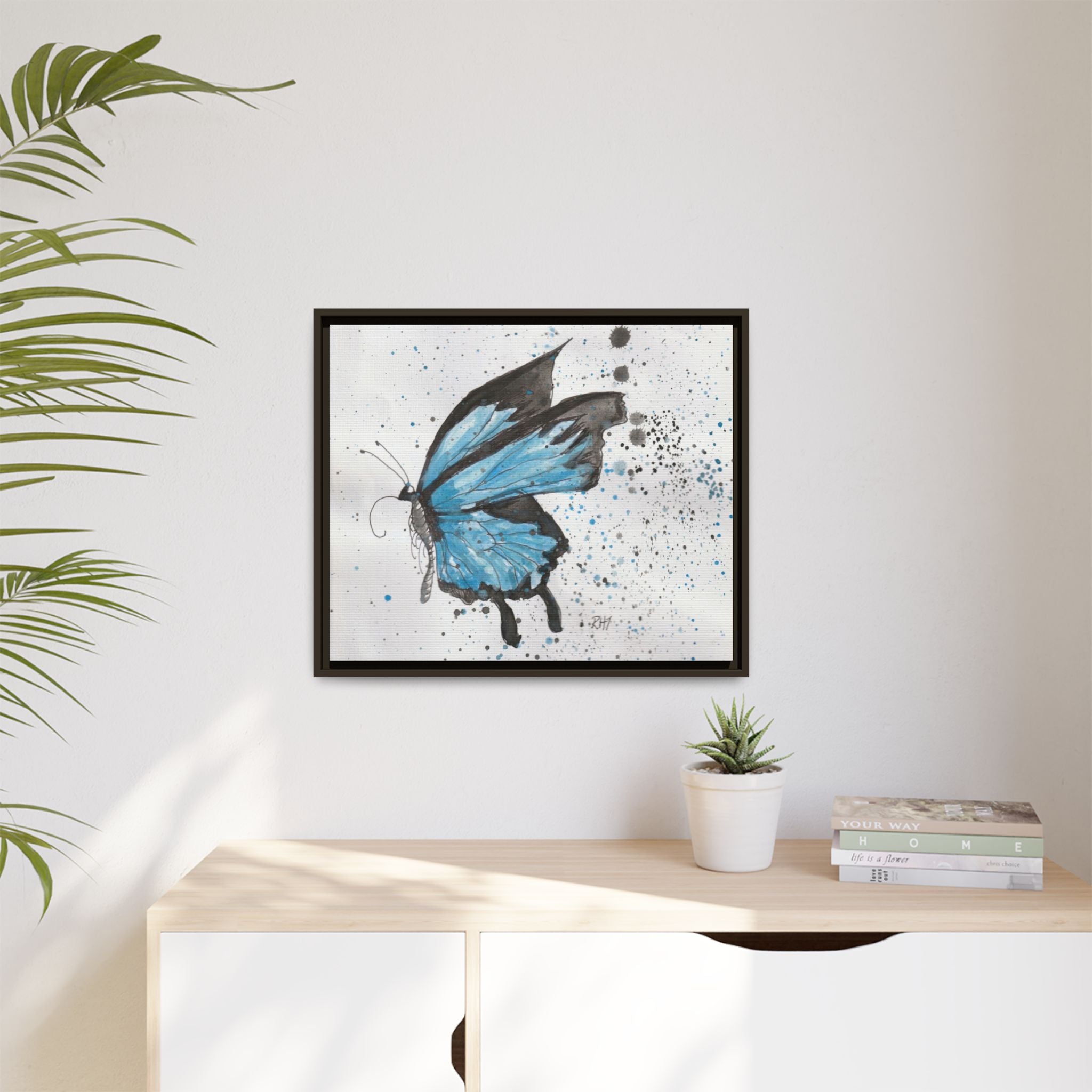 Blue Watercolor Butterfly Matte Canvas Print (Framed)