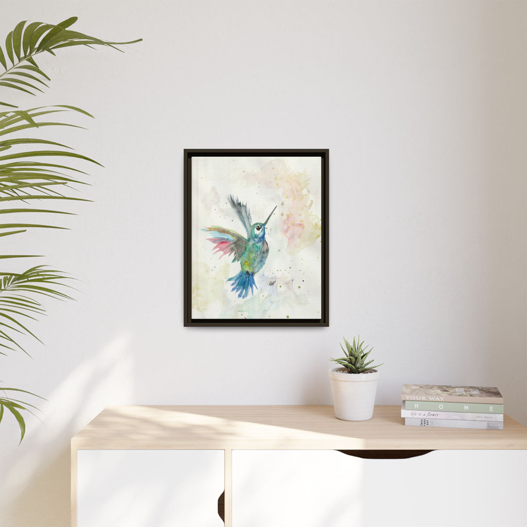 Higher Hummingbird Watercolor Framed Canvas Print of Original — Multicolor Matte Wall Art
