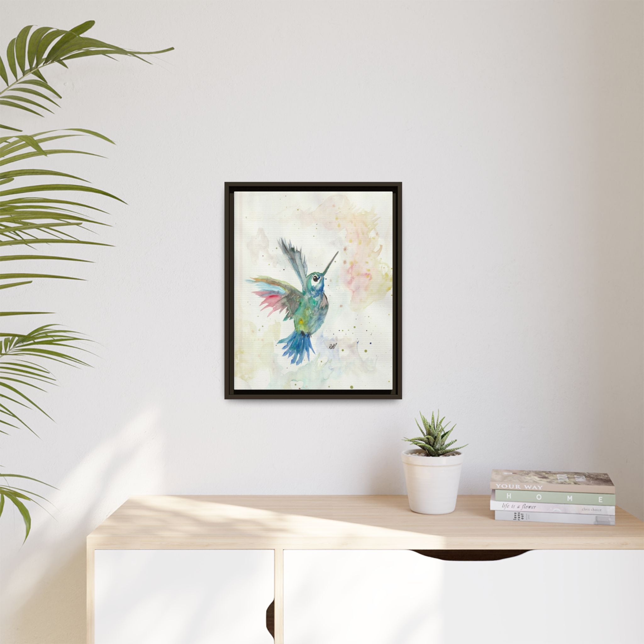 Higher Hummingbird Watercolor Framed Canvas Print of Original — Multicolor Matte Wall Art