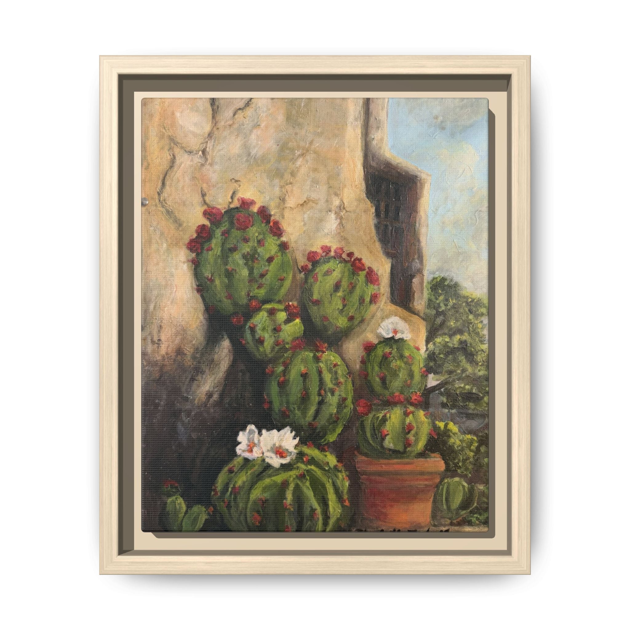 Matte Canvas Print of Original Desert Bloom, Framed (Multi-color)
