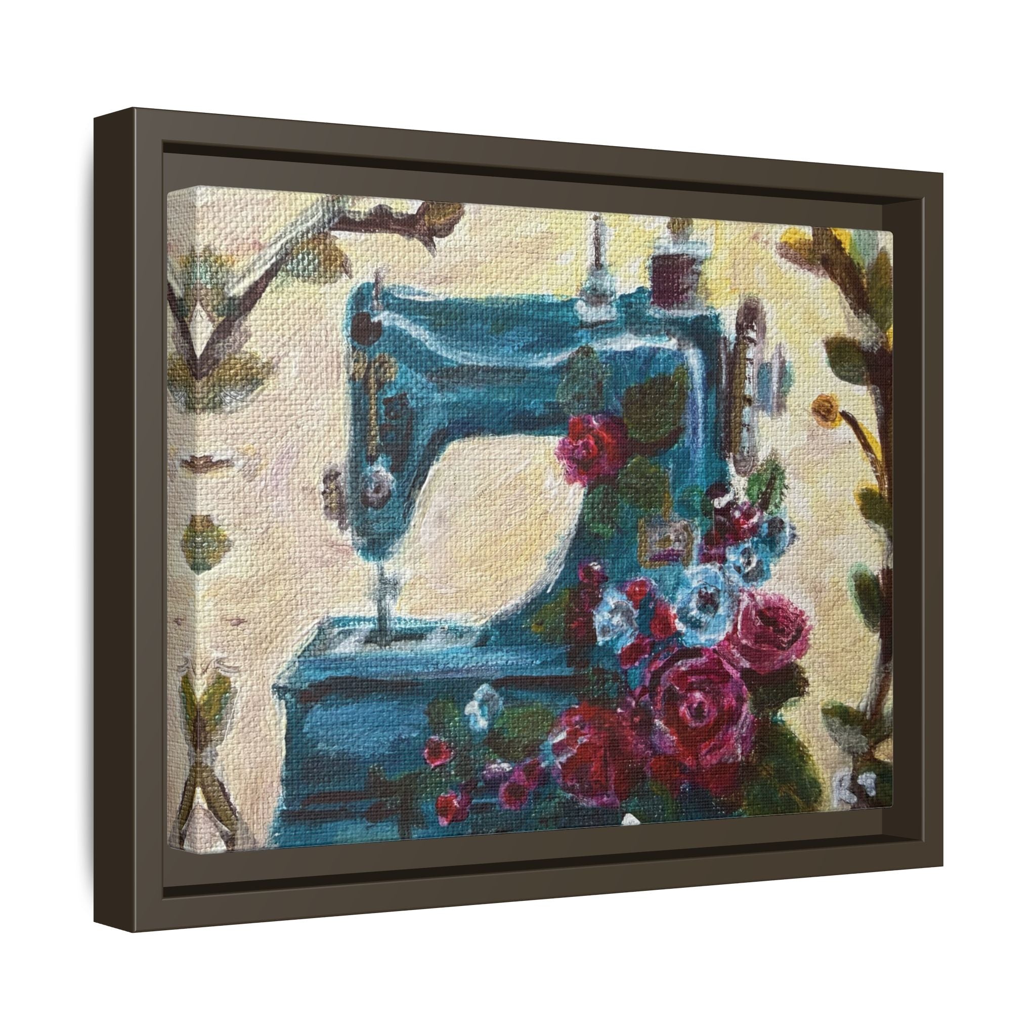 Framed Canvas Wall Art — Vintage Sewing Machine with Roses - Framed Print of the Original Grandma's Sewing Machine