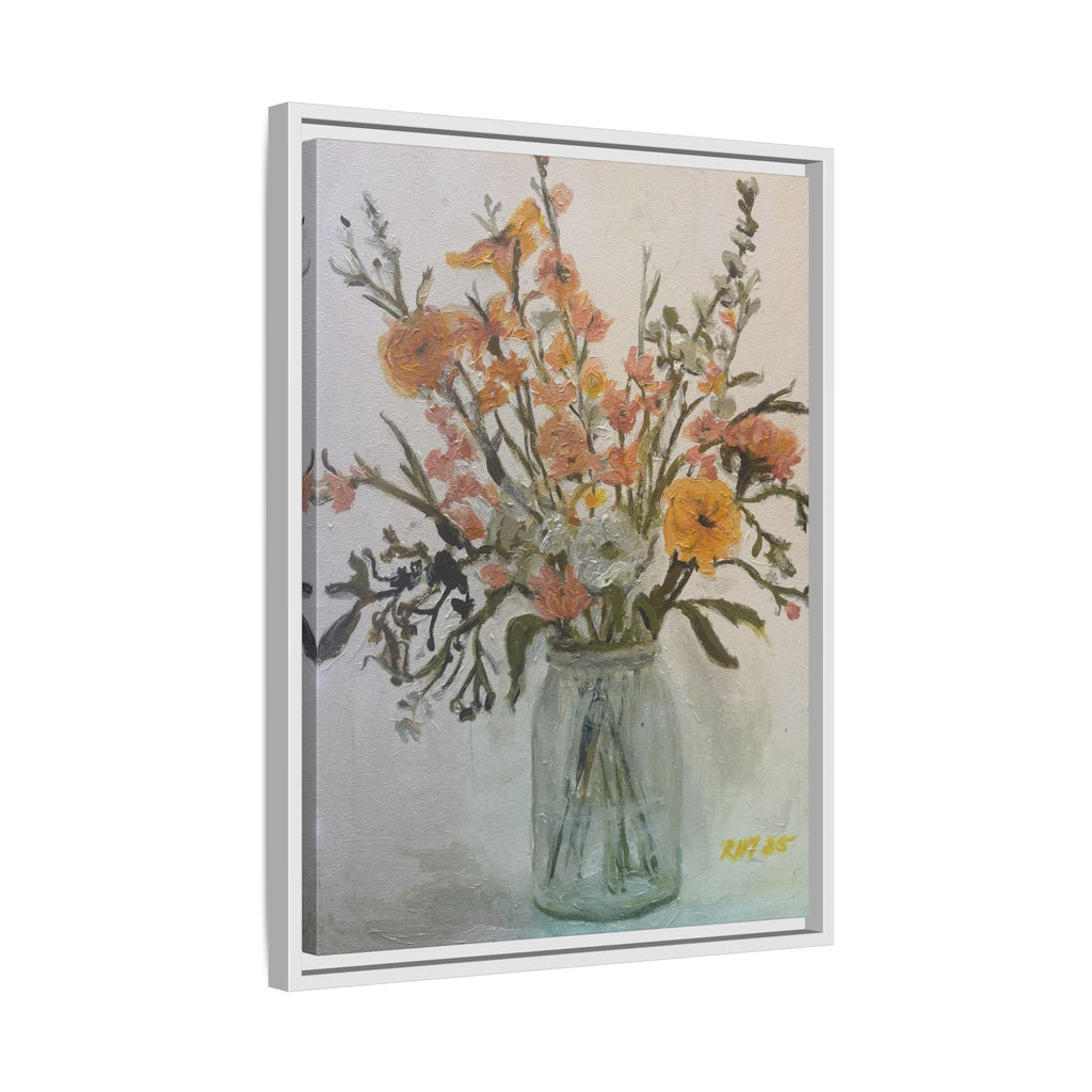 Framed Matte Canvas Art - Flower in Glass Jar Floral Painting Print of Original
