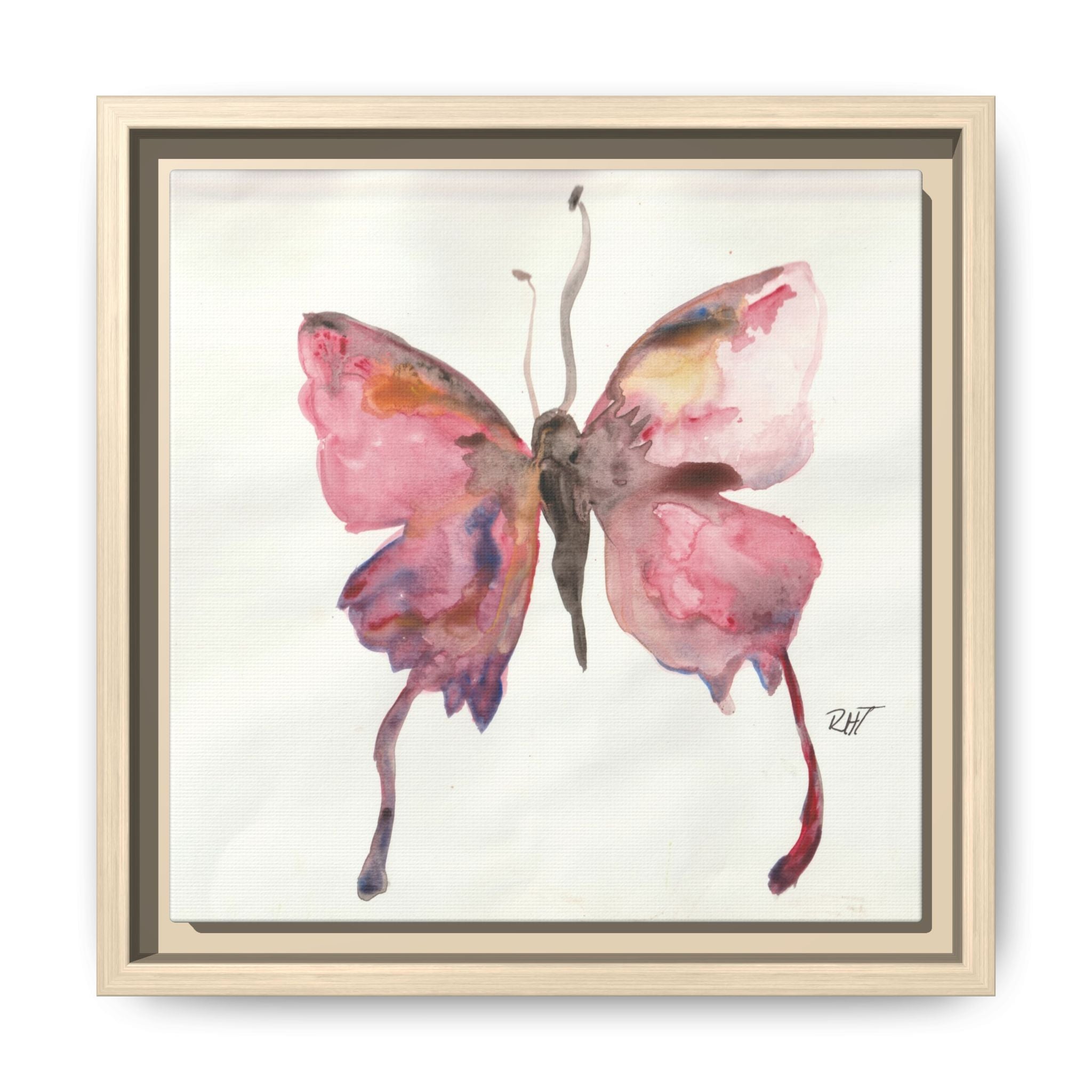 Framed Watercolor Float Like a Butterfly Canvas Print of Original— Pink Floral Wall Art