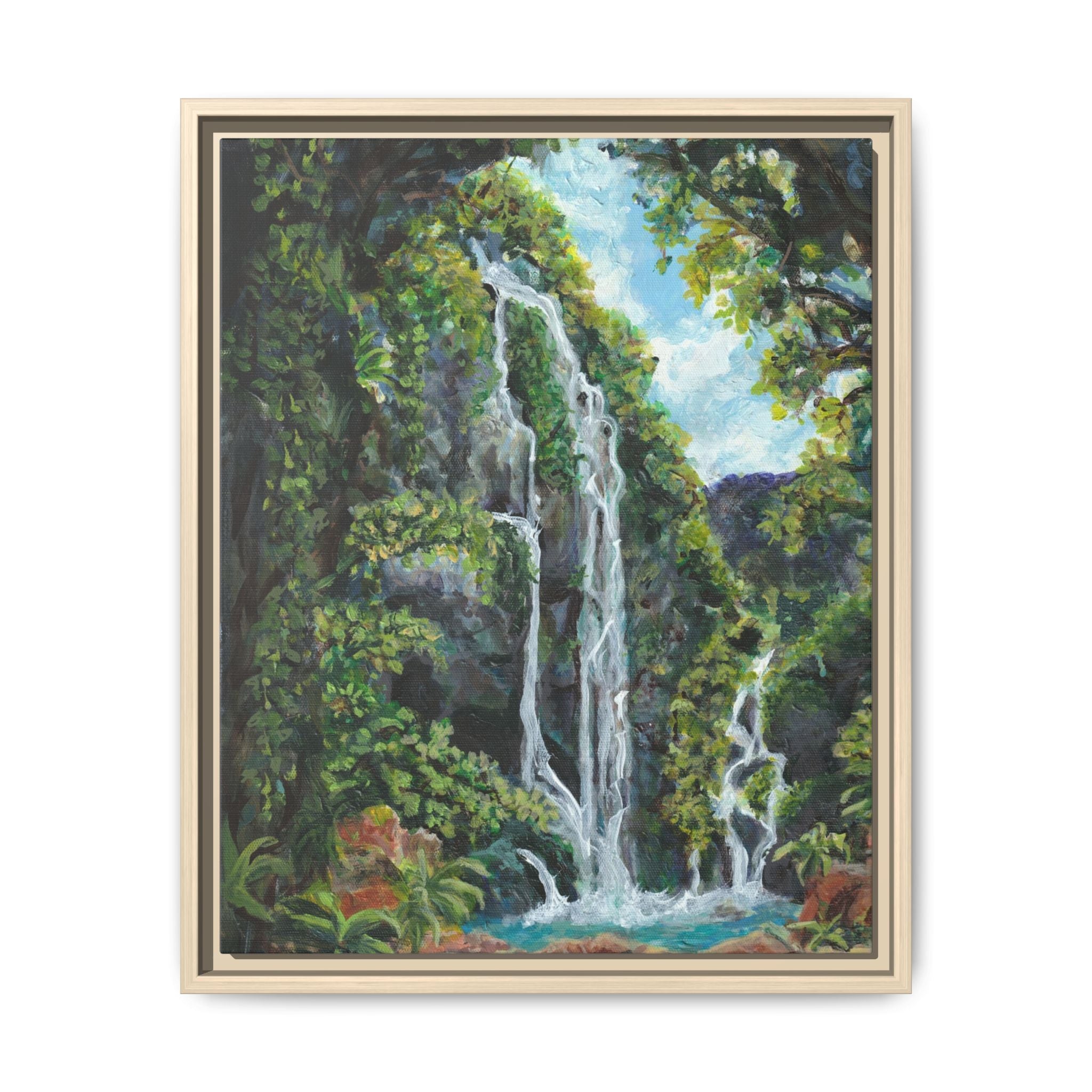 Framed Matte Canvas Hidden Falls Landscape Print of Original— Tropical Nature Wall Art