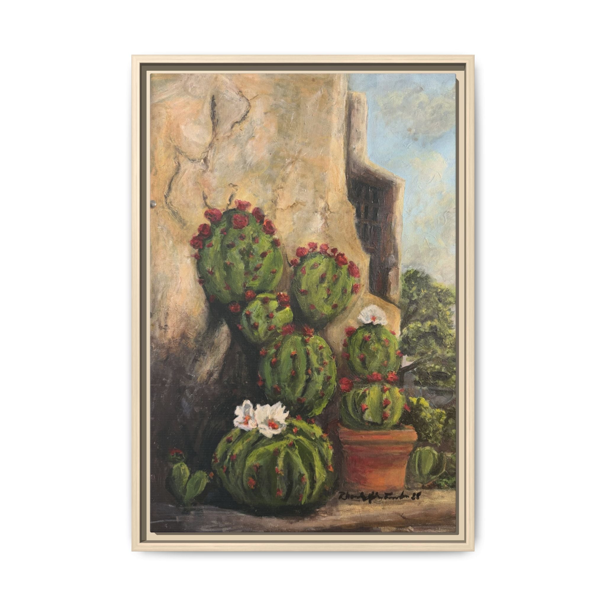 Matte Canvas Print of Original Desert Bloom, Framed (Multi-color)