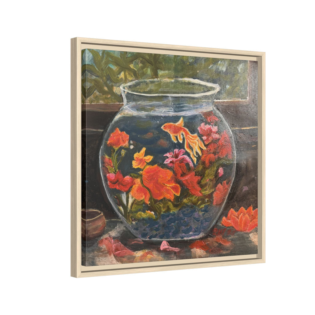 Framed Matte Canvas Print of Original– Colorful Goldfish Bowl Art