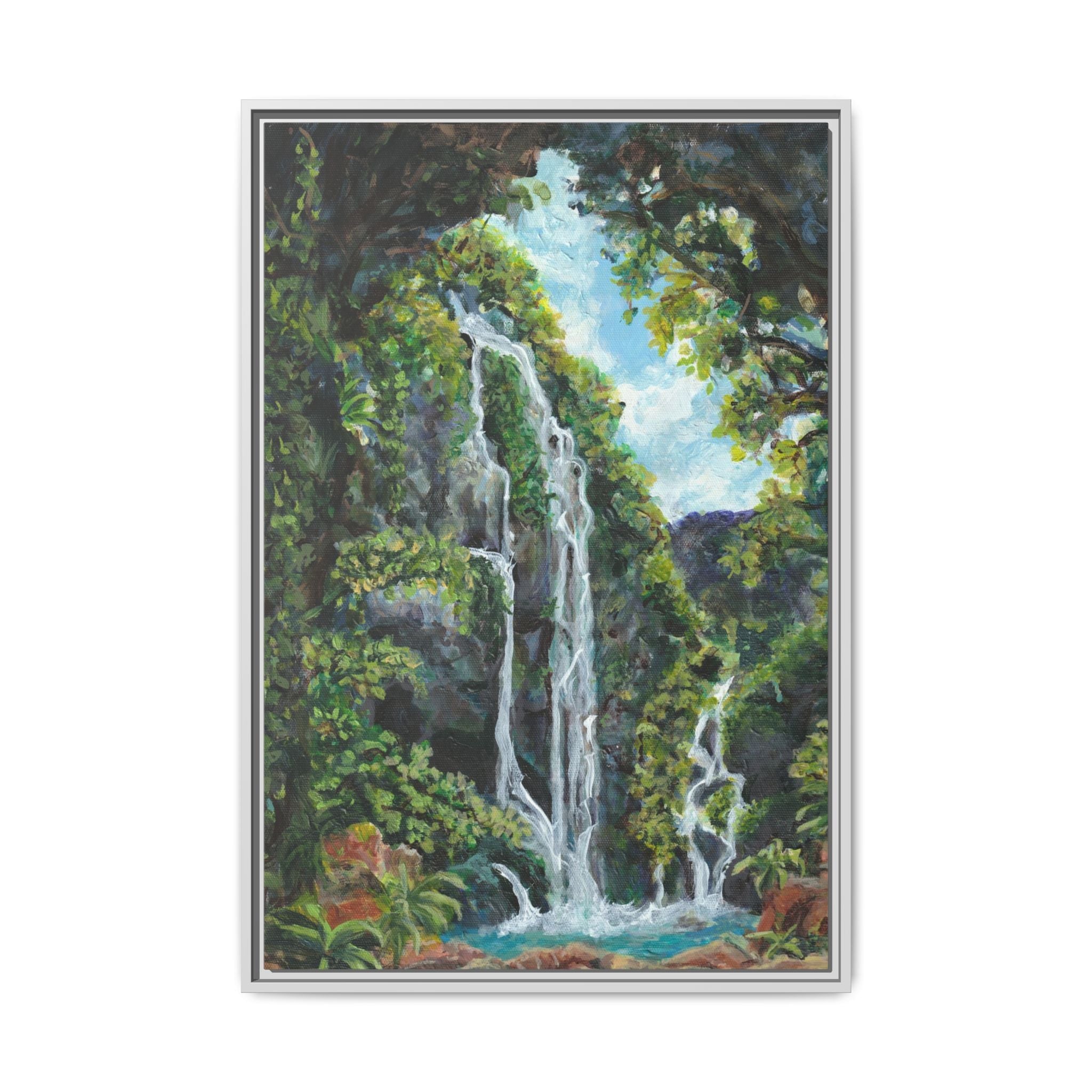 Framed Matte Canvas Hidden Falls Landscape Print of Original— Tropical Nature Wall Art