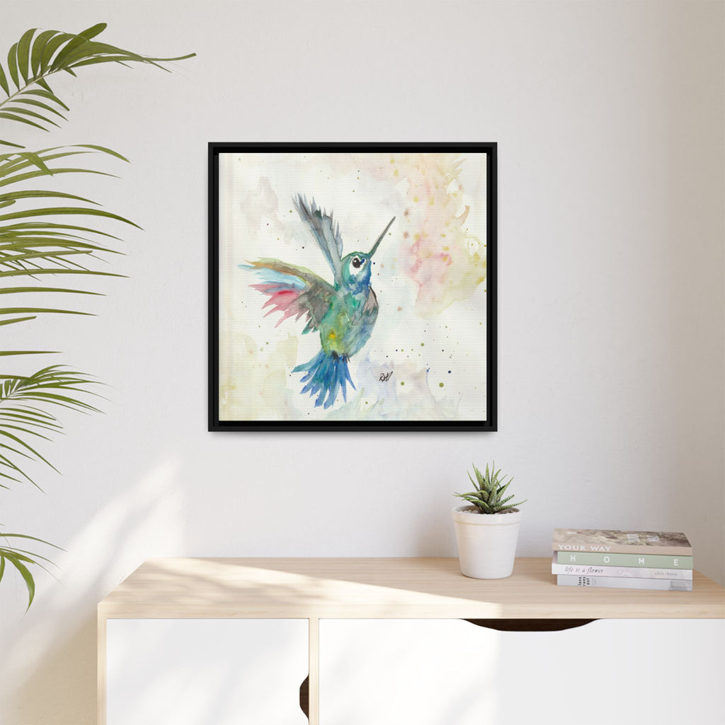 Higher Hummingbird Watercolor Framed Canvas Print of Original — Multicolor Matte Wall Art