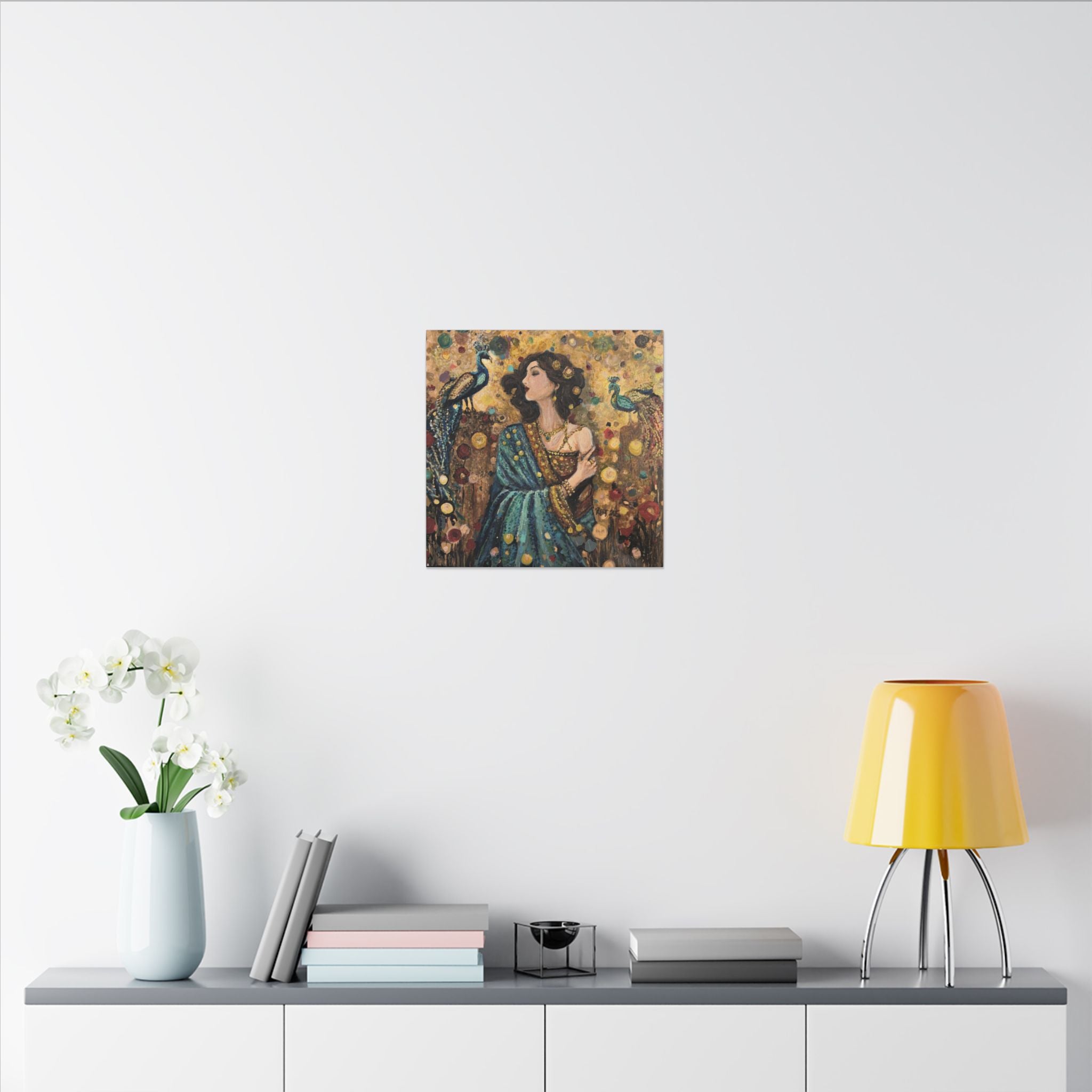 Gilded Peacock Muse Matte Canvas Wall Art  Print of Original— Stretched Decorative Painting
