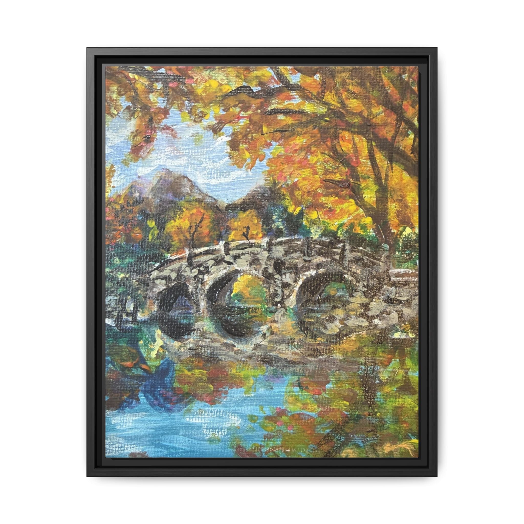 Framed Print of Original Canvas Wall Art — Autumn Bridge Landscape