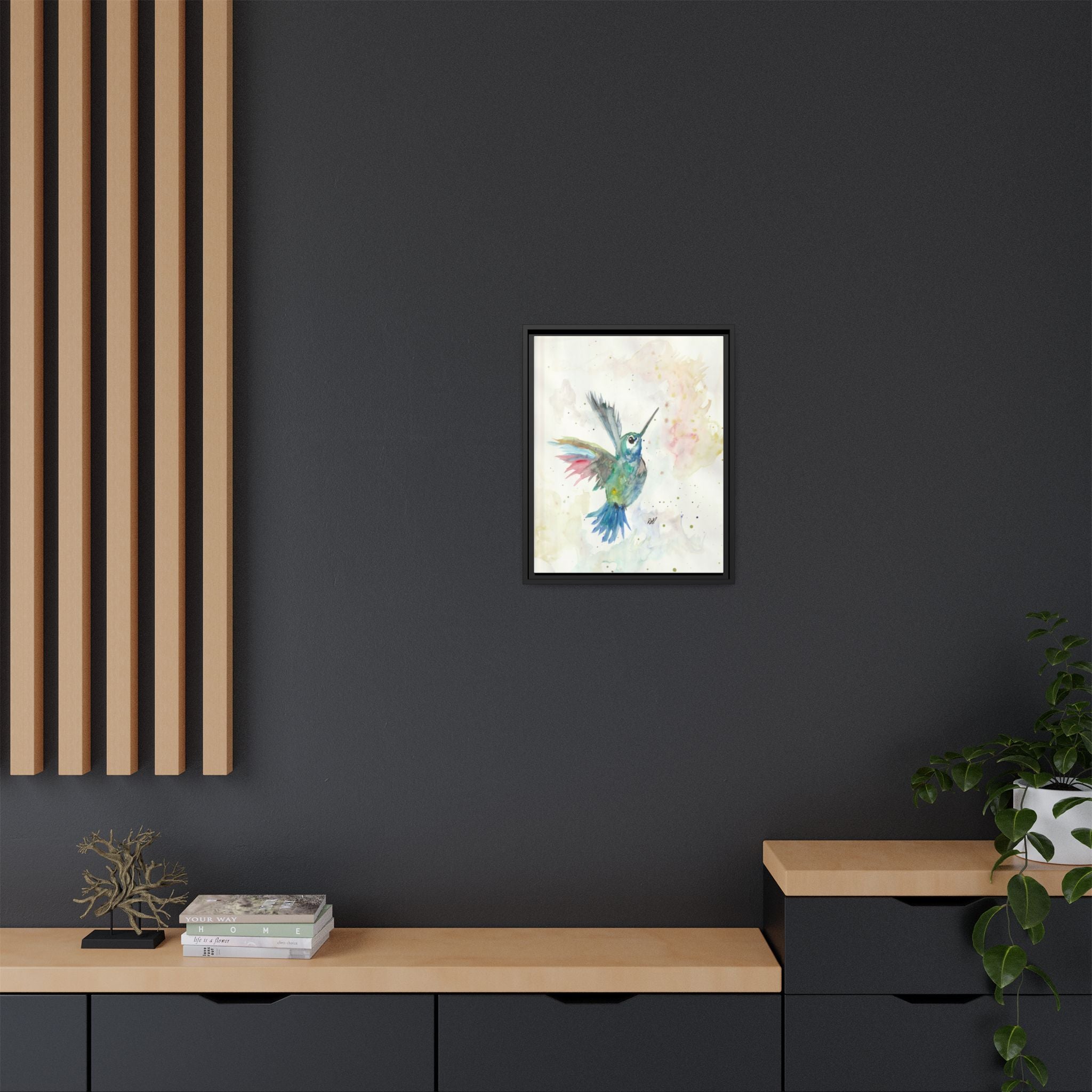 Higher Hummingbird Watercolor Framed Canvas Print of Original — Multicolor Matte Wall Art