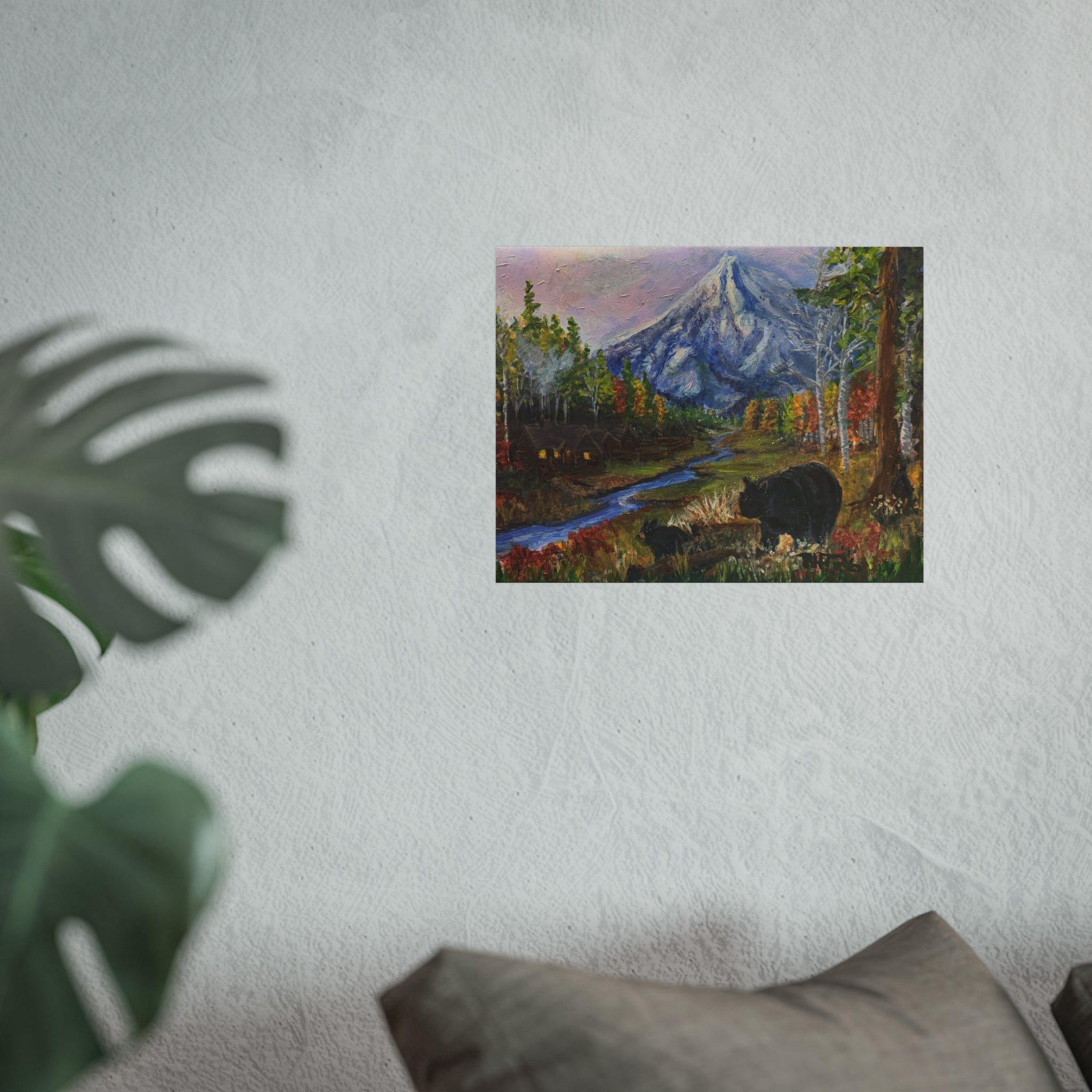 3 Bear Stroll— Bear & Cabin Fine Art Print
