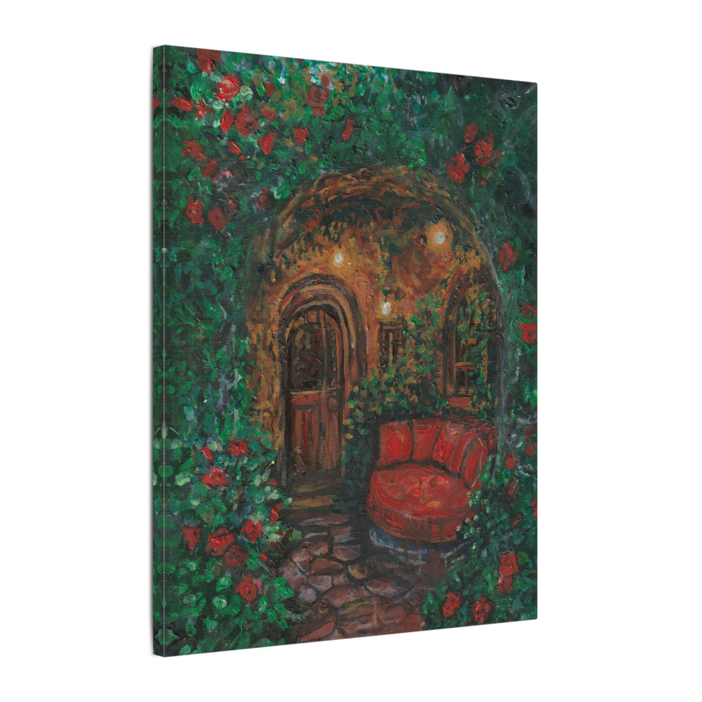 Hidden Entrance Canvas Art - Cozy Red Chair Doorway Painting Print of Original