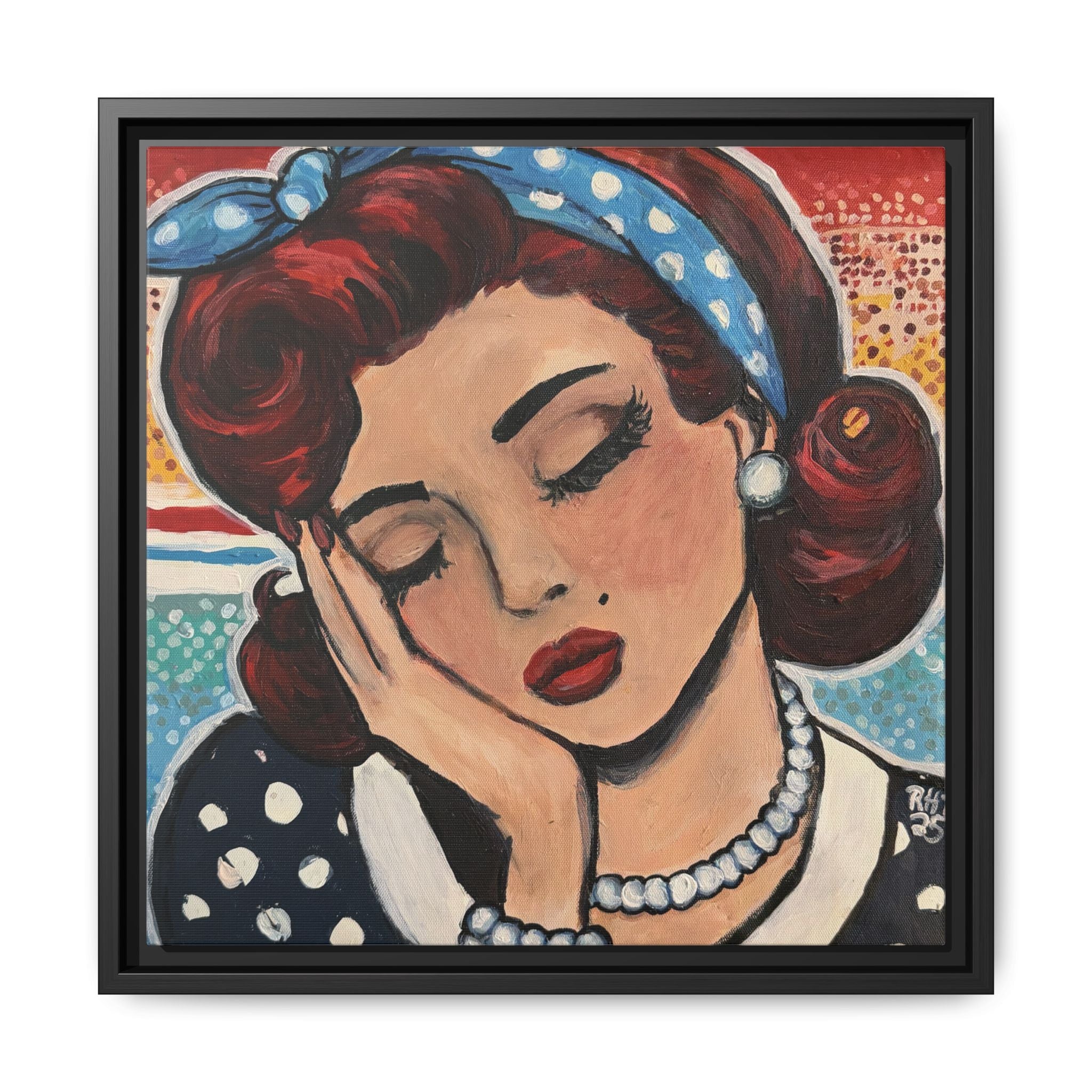 Retro Pop Art Portrait Canvas Print of Original "Oh My" — Framed Matte Wall Art