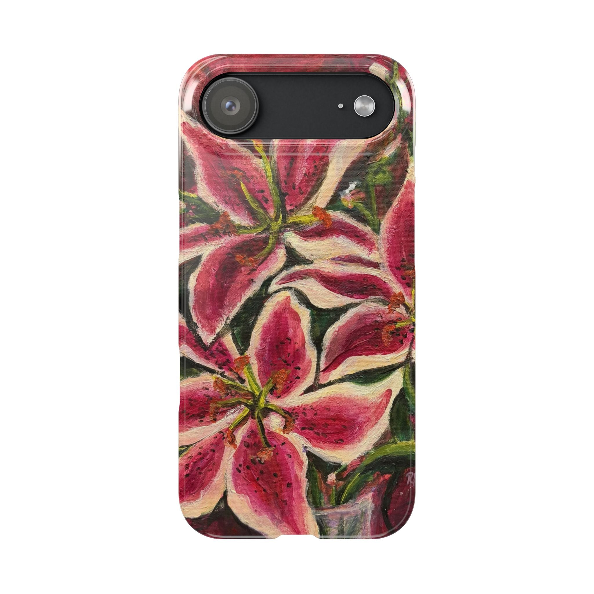 Slim Phone Case — Hand-Painted Pink Lily Floral Design