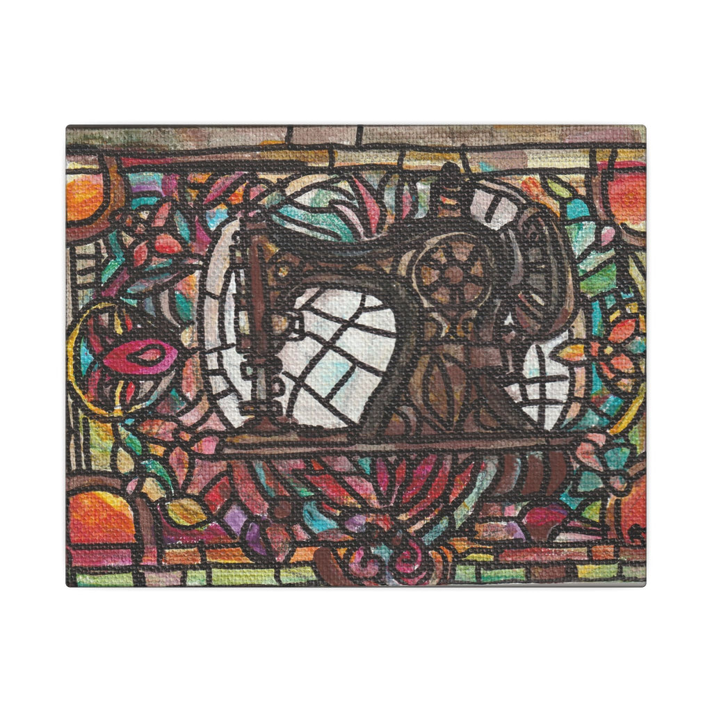 Vintage Sewing Machine Stained-Glass Matte Canvas Print of Original Great Grandma's Sewing Machine