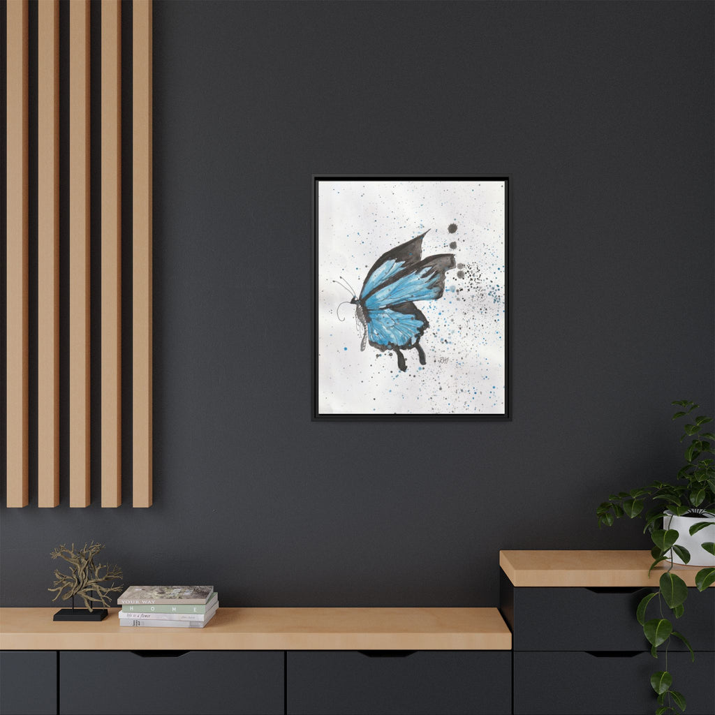 Blue Watercolor Butterfly Matte Canvas Print (Framed)