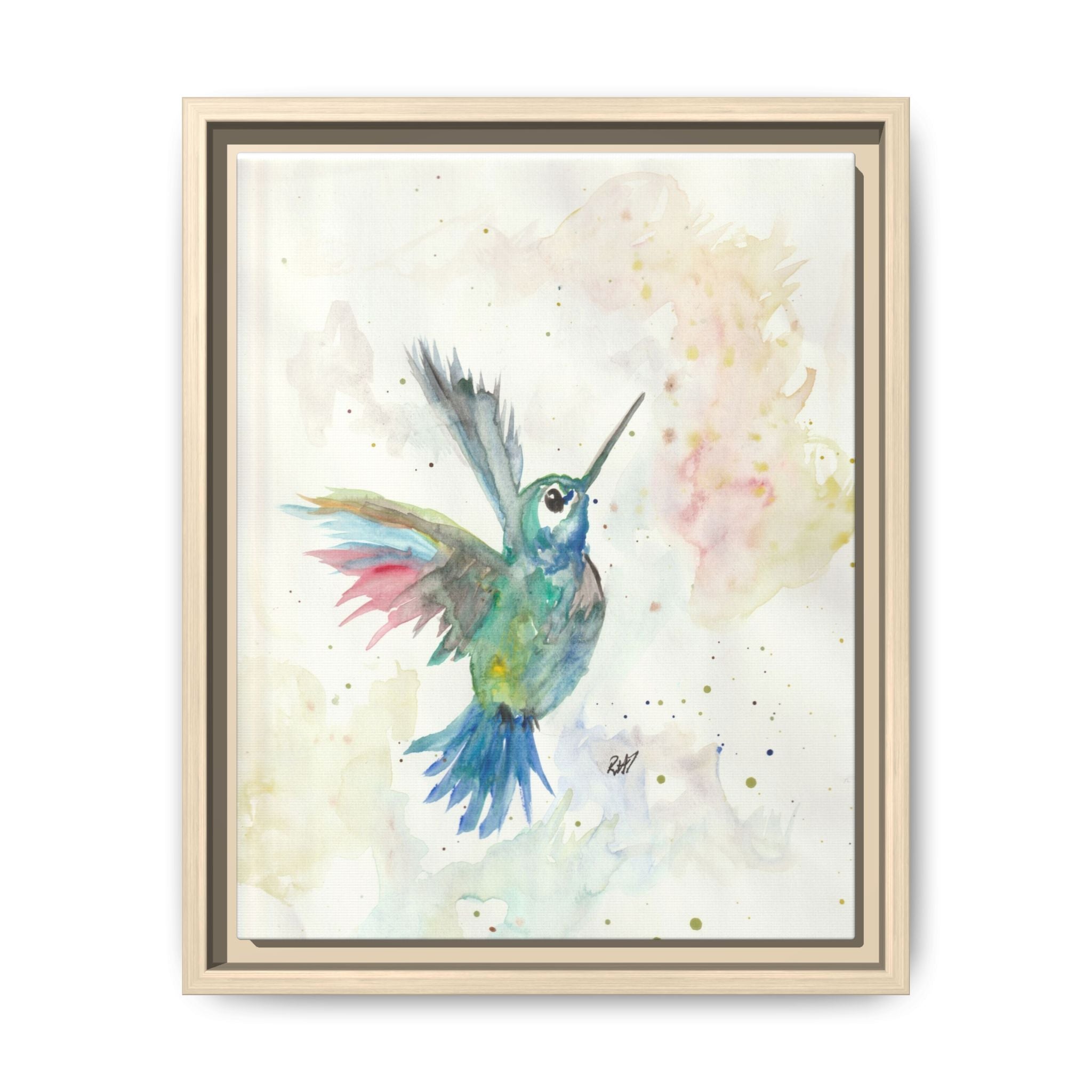 Higher Hummingbird Watercolor Framed Canvas Print of Original — Multicolor Matte Wall Art